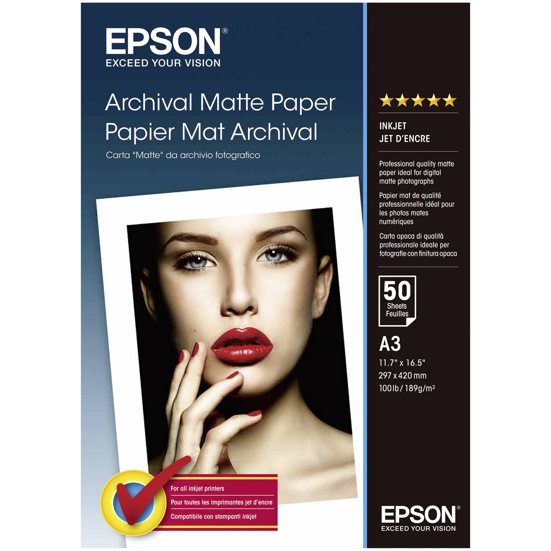 Epson Archival Matte carta A 3, 50 f., 192 g    S 041344