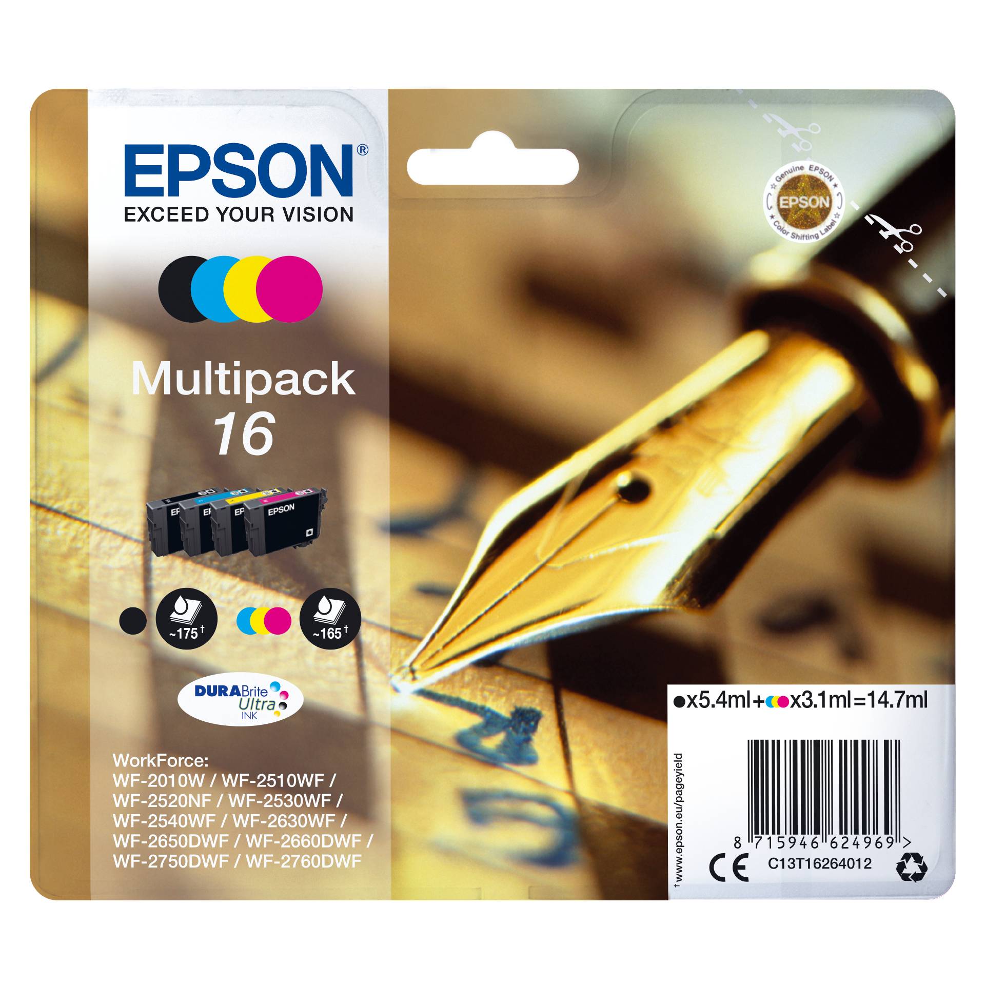 Epson DURABrite Ultra Multipack T 162 BK/C/M/Y            T