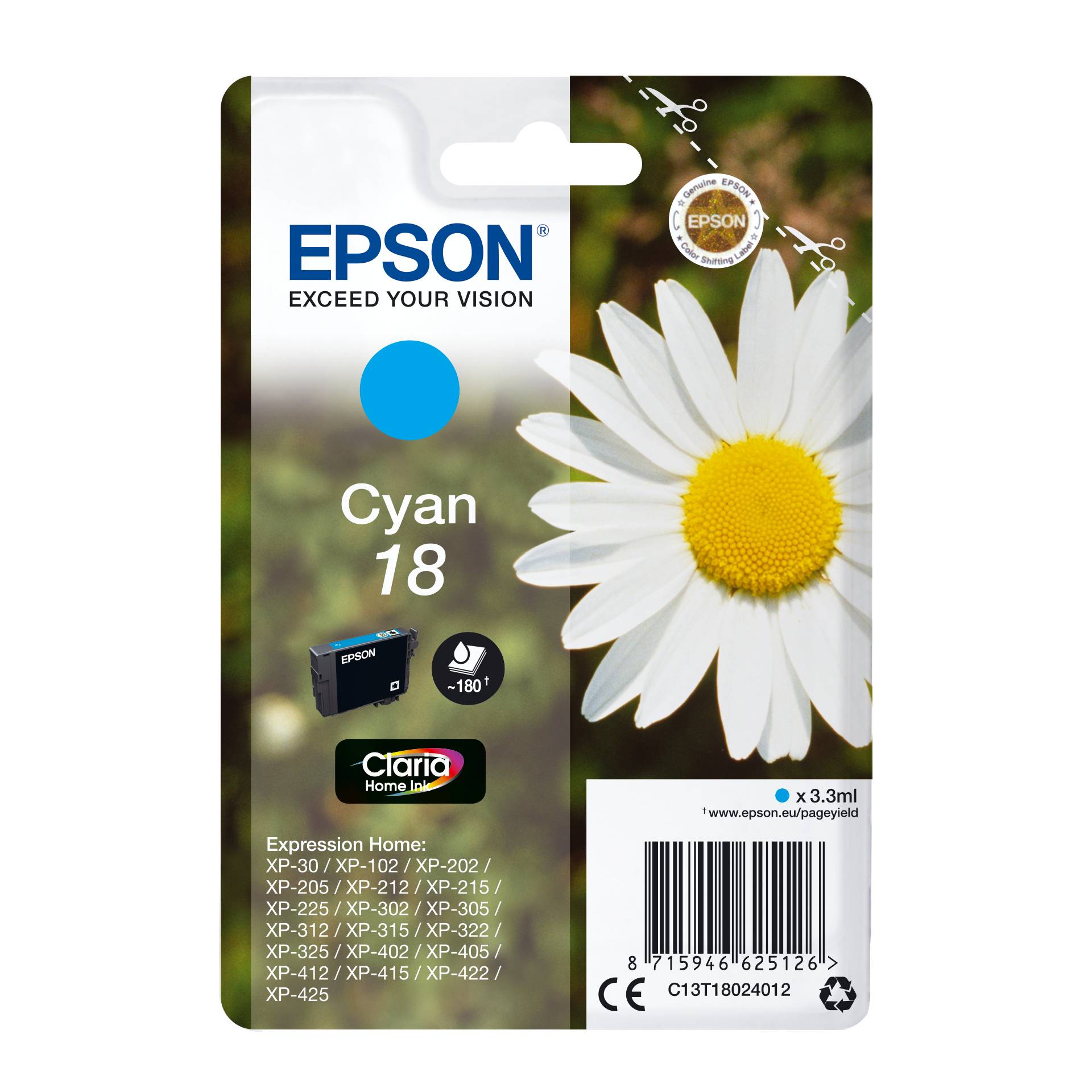 Epson cartuccia ciano Claria Home T 180         T 1802