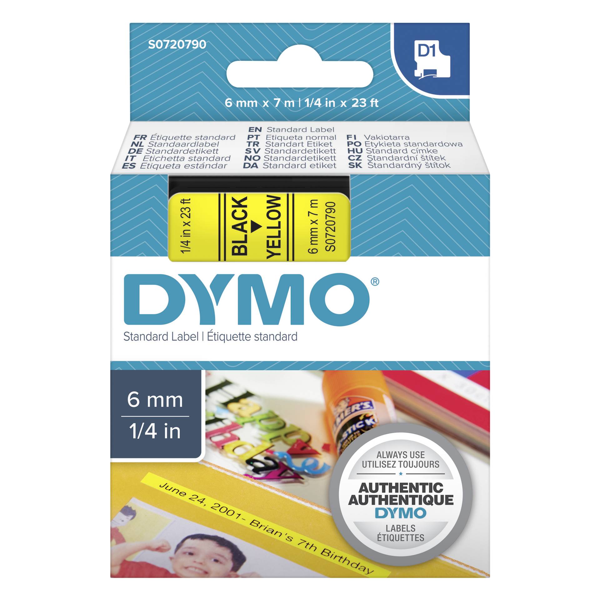 Dymo D1 nastro      6 mm x 7 m nero    su  giallo         43