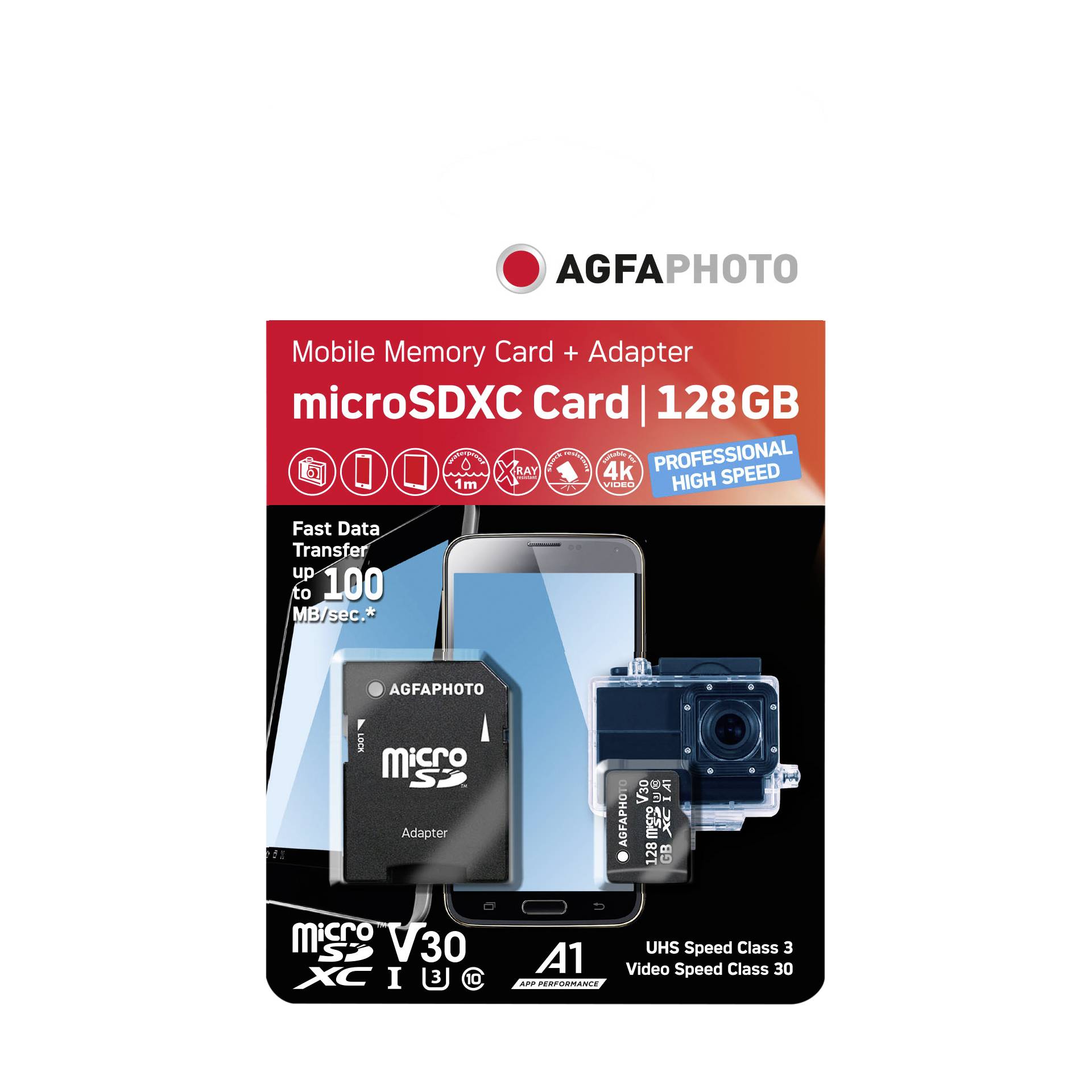 AgfaPhoto MicroSDXC UHS I  128GB prof. High Speed U3 V30 A1