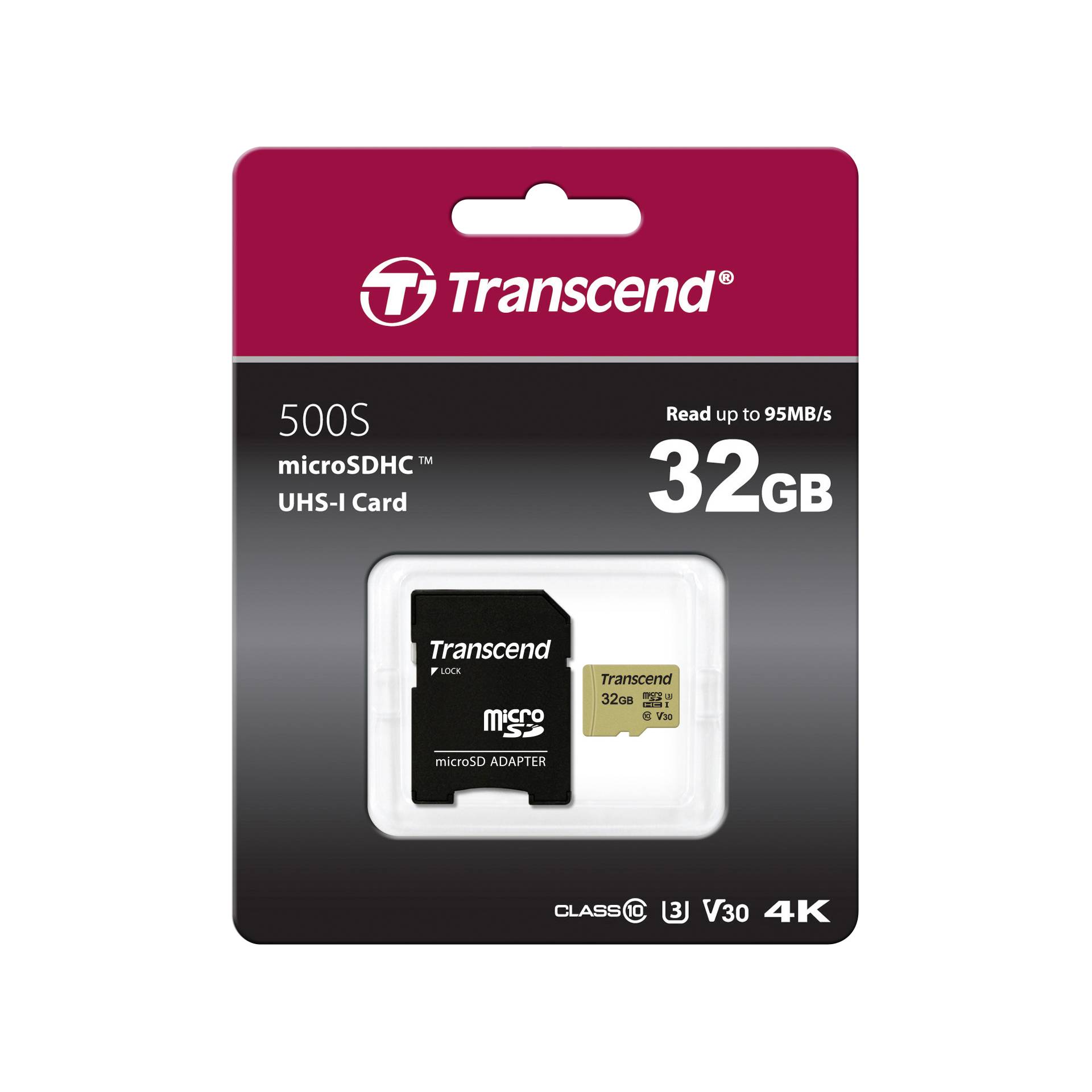Transcend microSDHC 500S    32GB Class 10 UHS-I U3 V30 + Ada