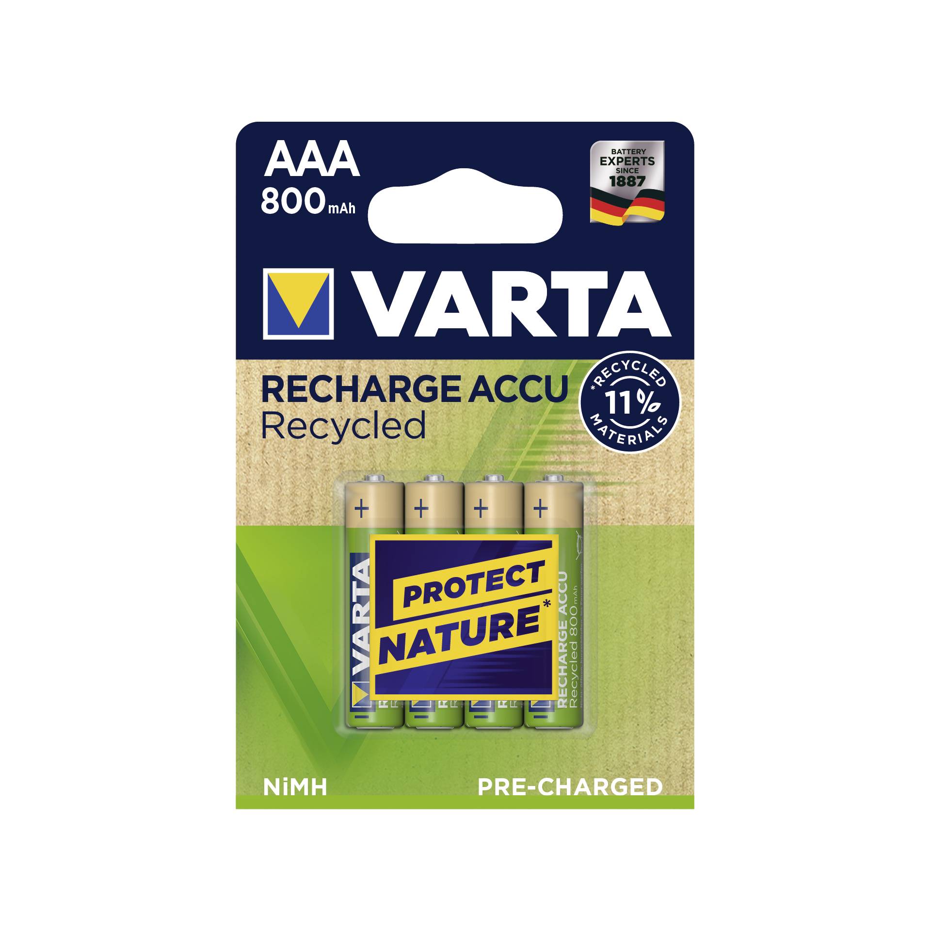 1x4 Varta RECHARGE ACCU Recycled 800 mAH AAA Micro NiMH