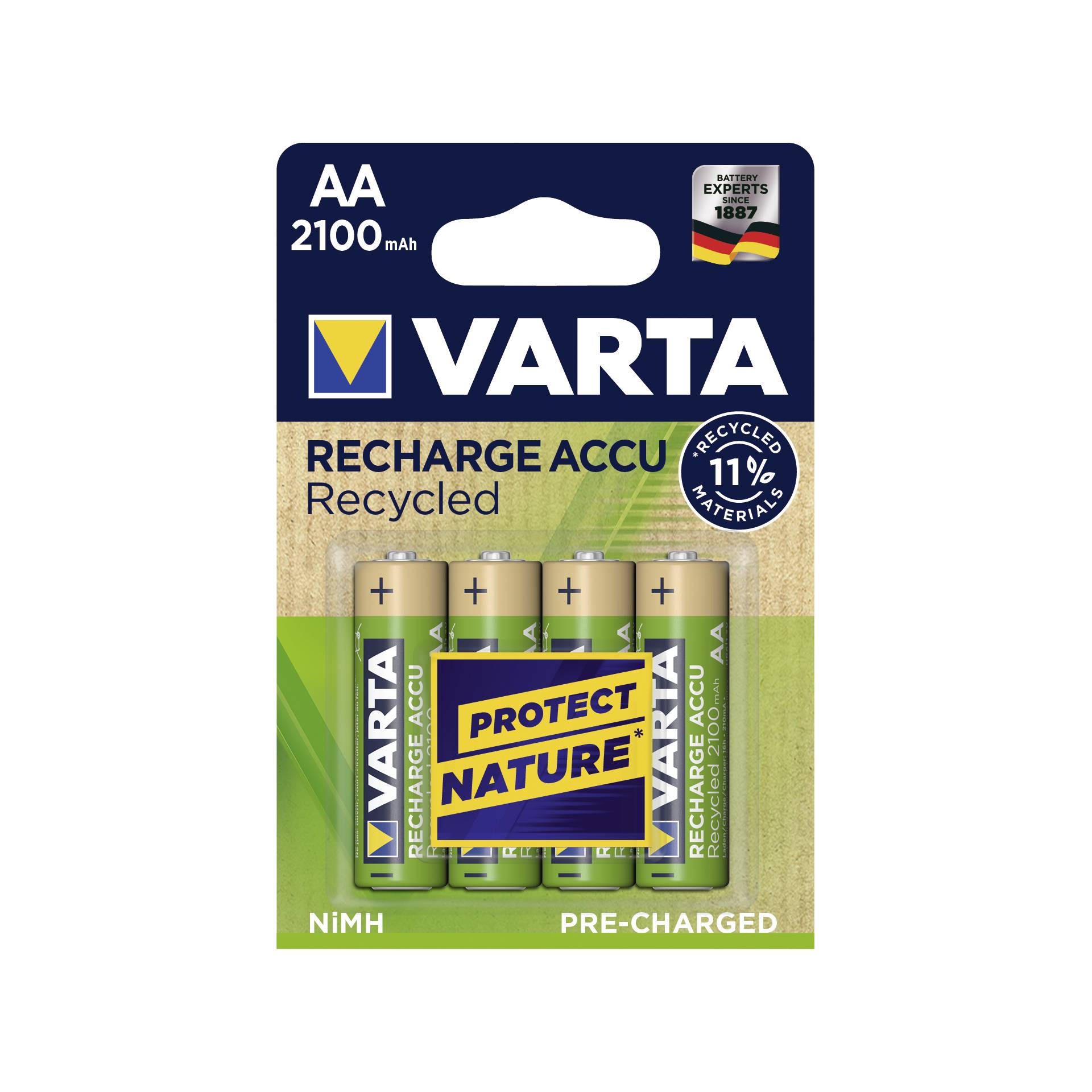 1x4 Varta RECHARGE ACCU Recycled 2100 mAH AA Mignon NiMH