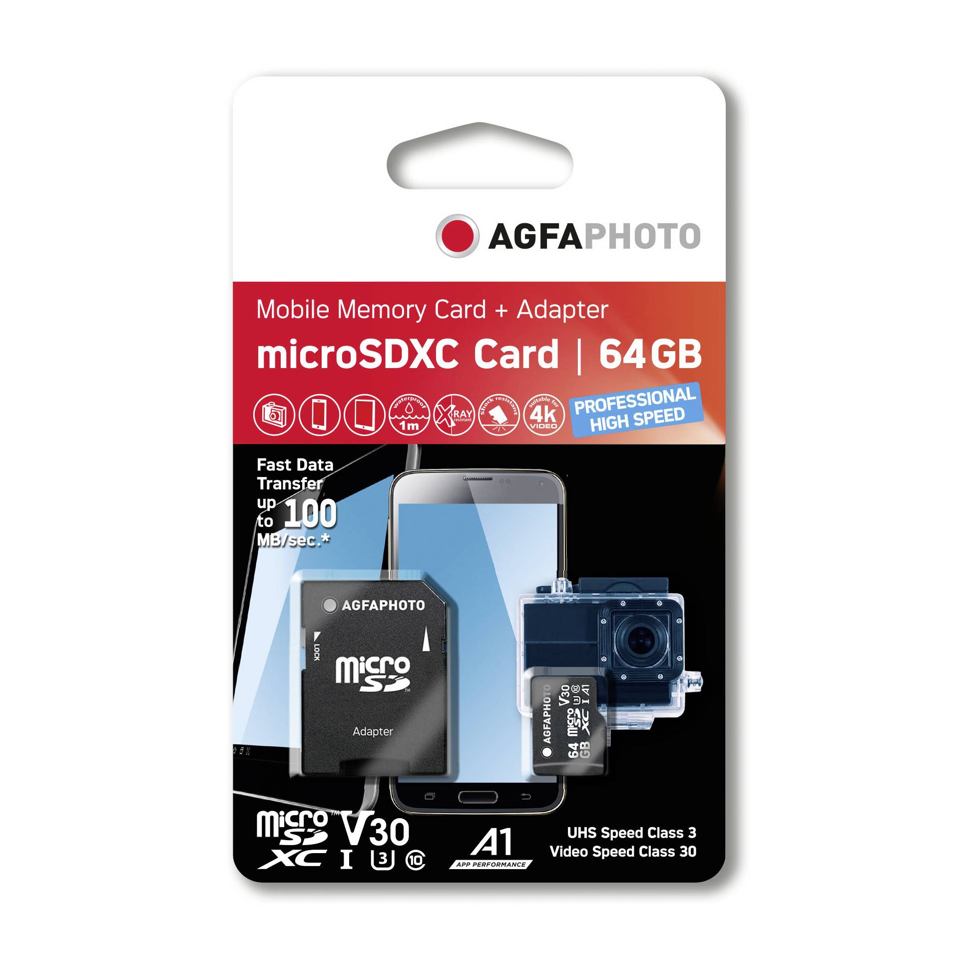 AgfaPhoto MicroSDXC UHS I   64GB prof. High Speed U3 V30 A1
