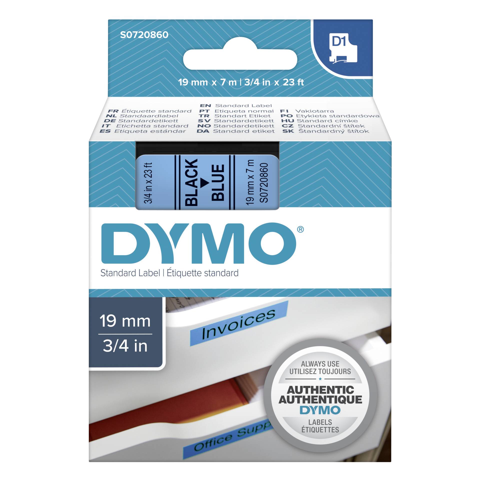 Dymo D1 nastro      19 mm x 7 m nero    su  azzurro        4