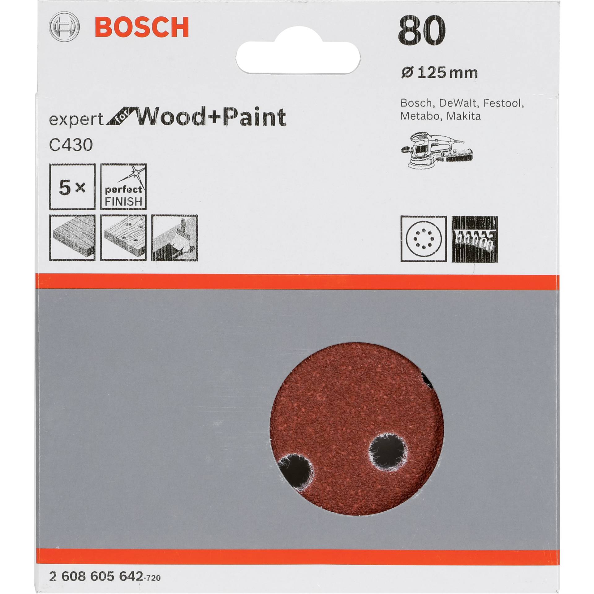 Bosch foglio abras. C 430 D125MM legno grana 80 5 pz.