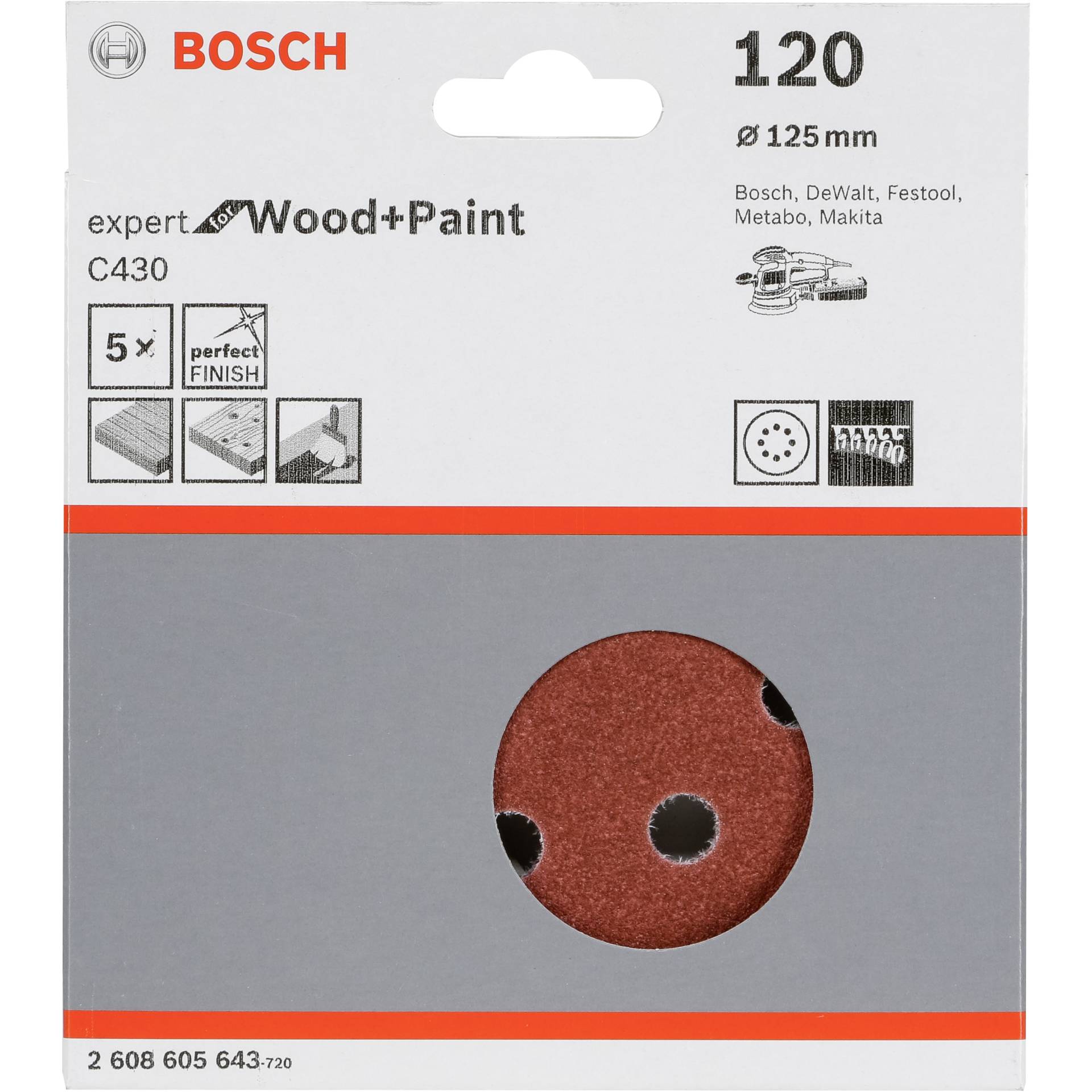 Bosch foglio abras. C 430 D12MM legno grana 120 5 pz.
