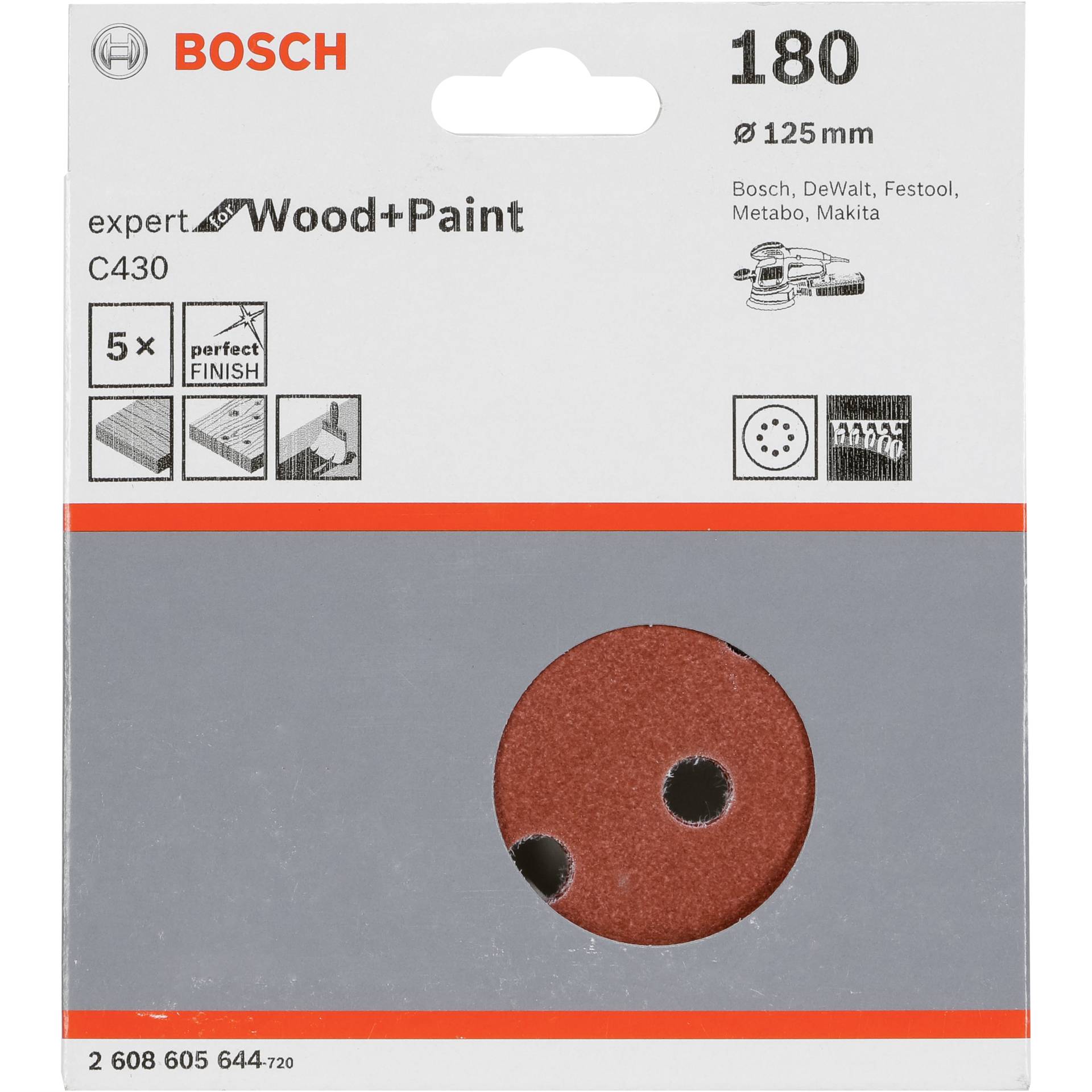 Bosch foglio abras. C 430 D125MM legno grana 180 5 pz.
