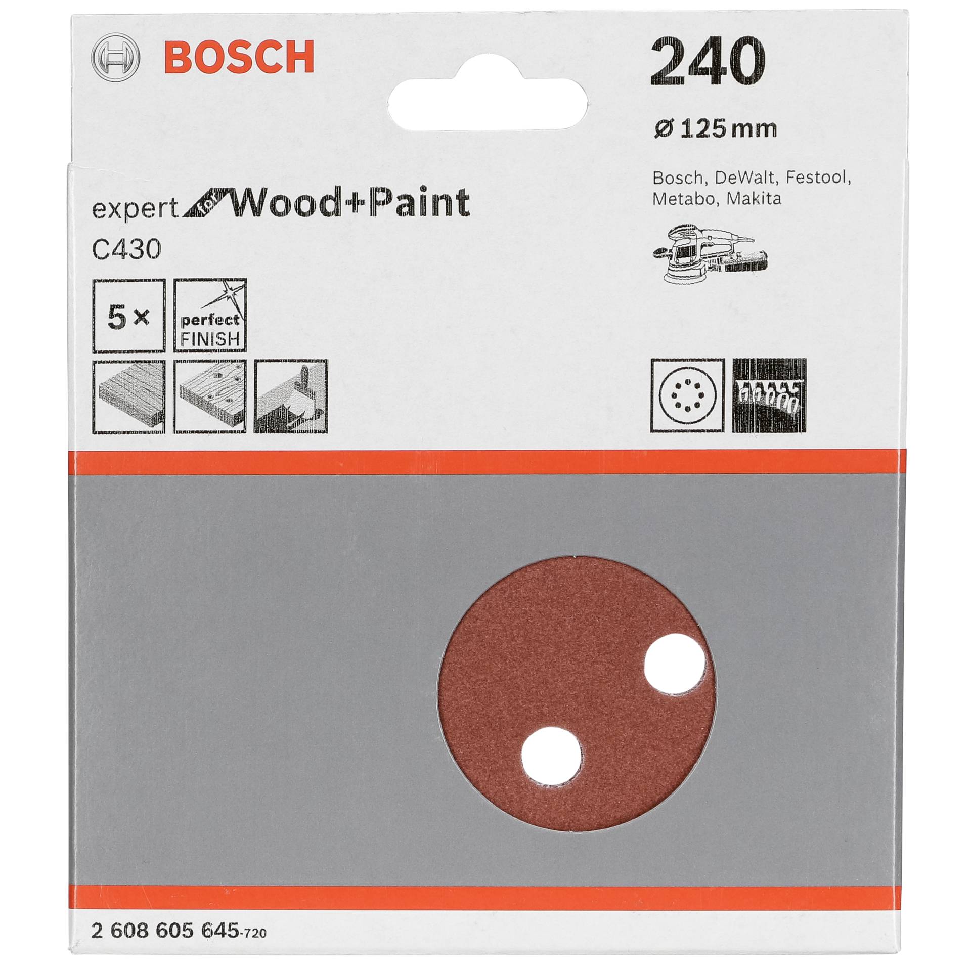 Bosch foglio abras. C 430 D125MM legno grana 240 5 pz.