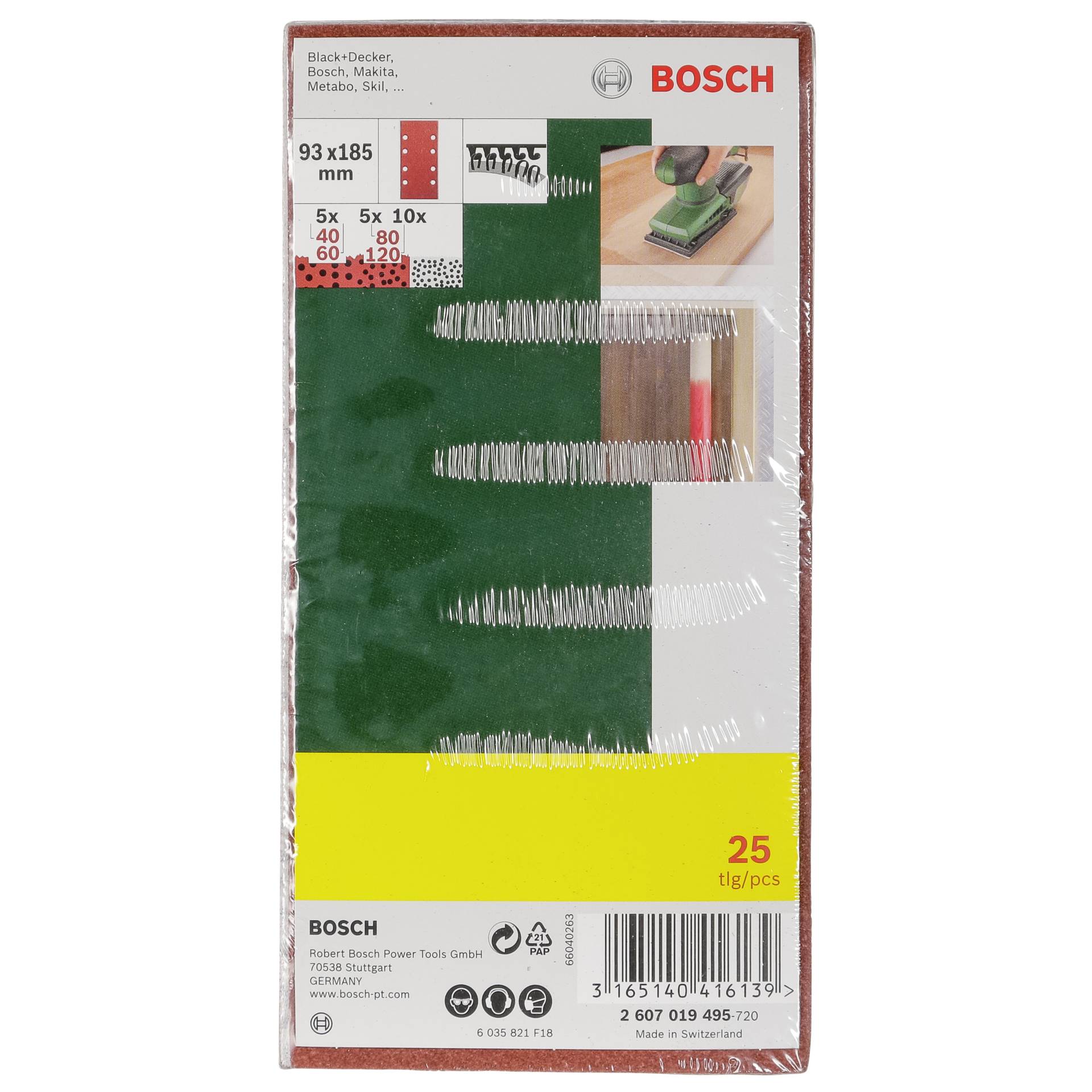 Bosch 25 Fogli abrasivi 93x185 8 fori grana 40-120
