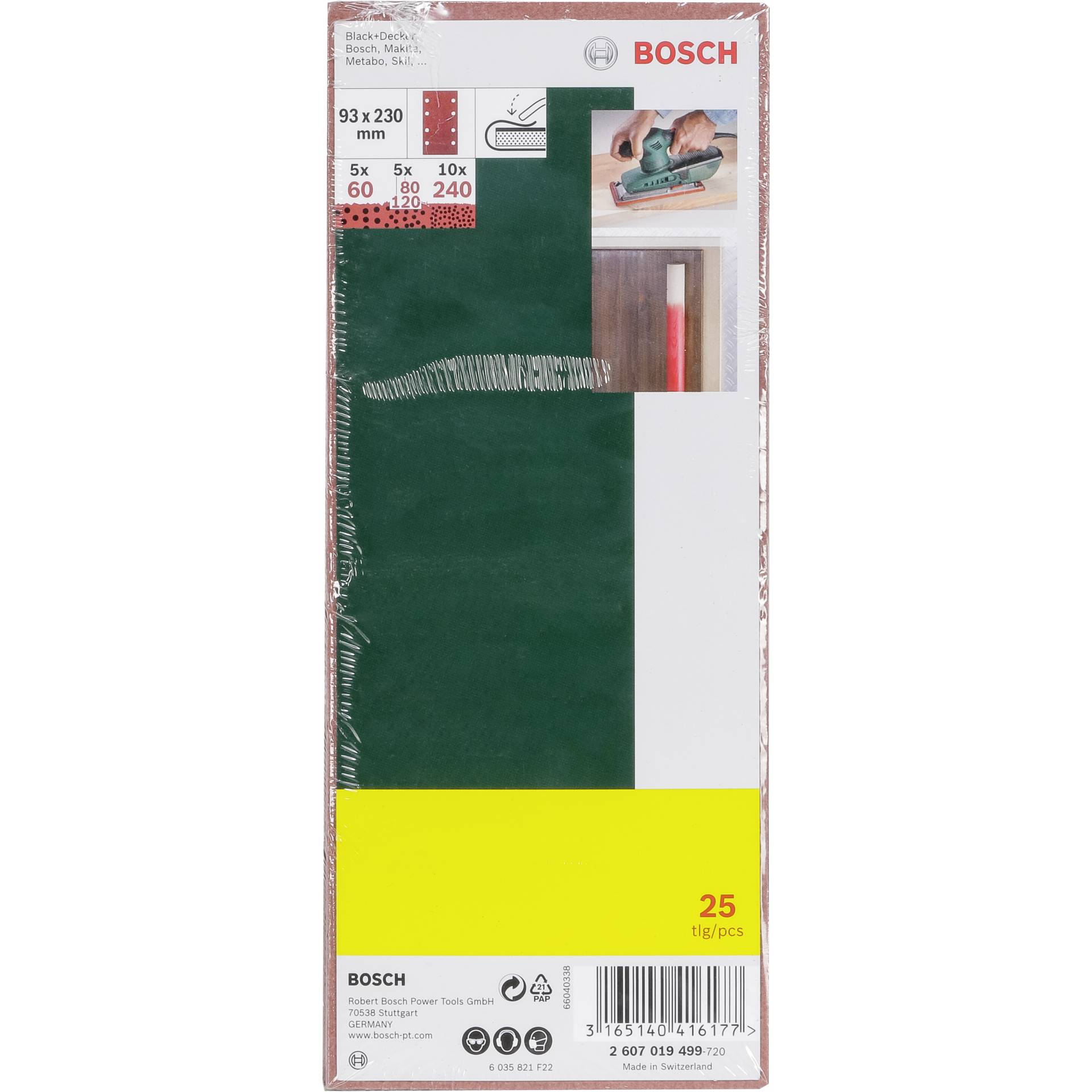Bosch 25 Fogli abrasivi 93x230 8 fori grana  60-240