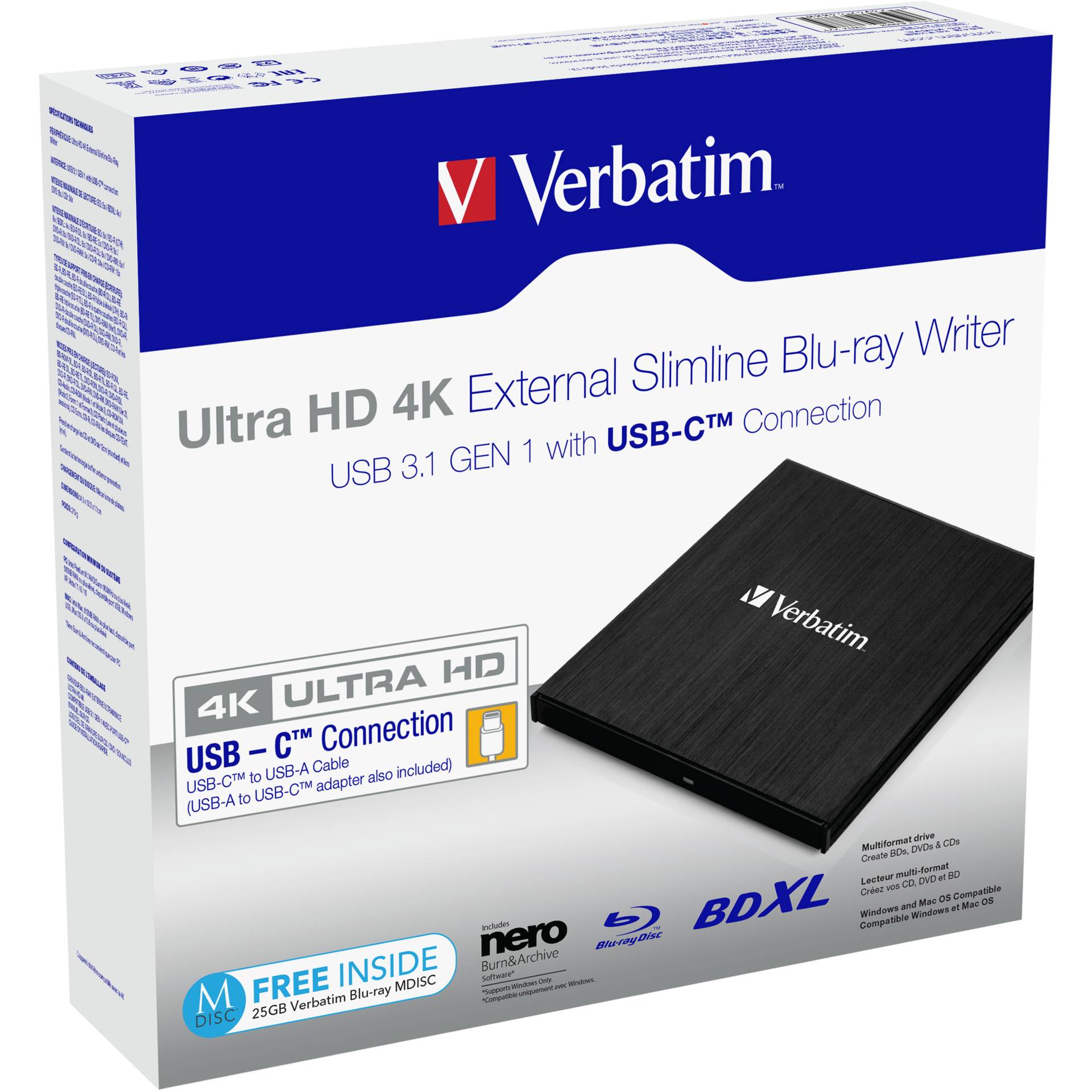 Verbatim Slimline Blu-ray Writer USB 3.1 GEN 1 USB-C Ultra H