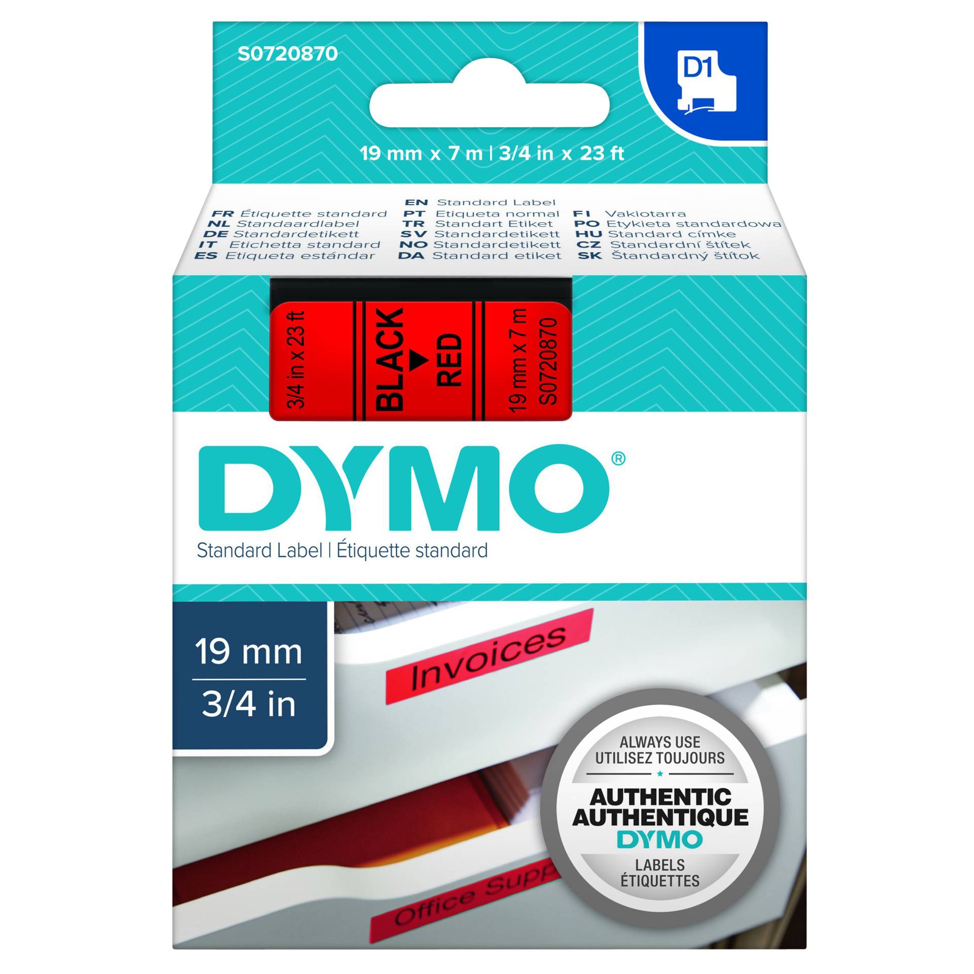 Dymo D1 nastro 19 mm x 7 m nero su rosso