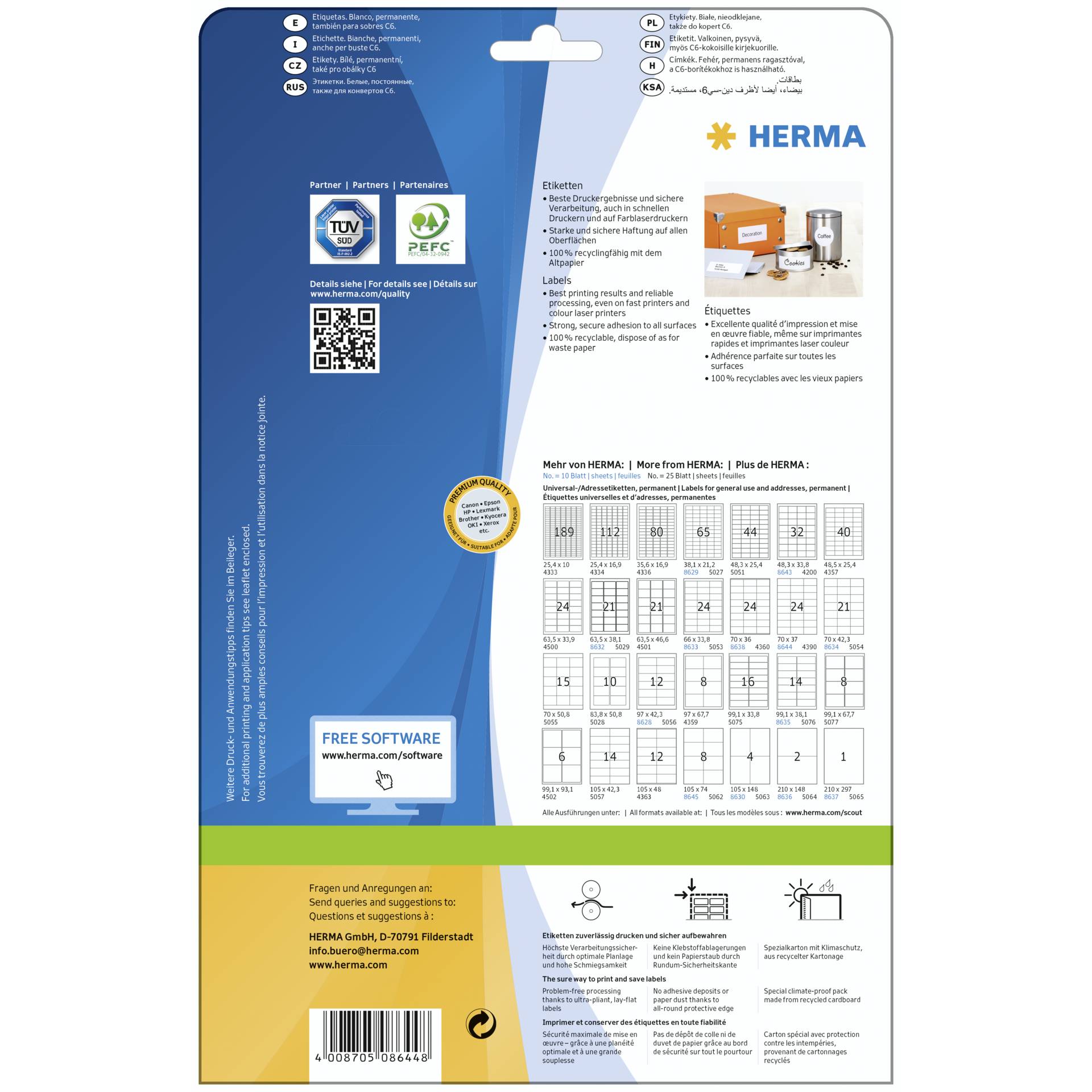 Herma etichette 70x37 bianco 10 fogli A4 240 pezzi       864