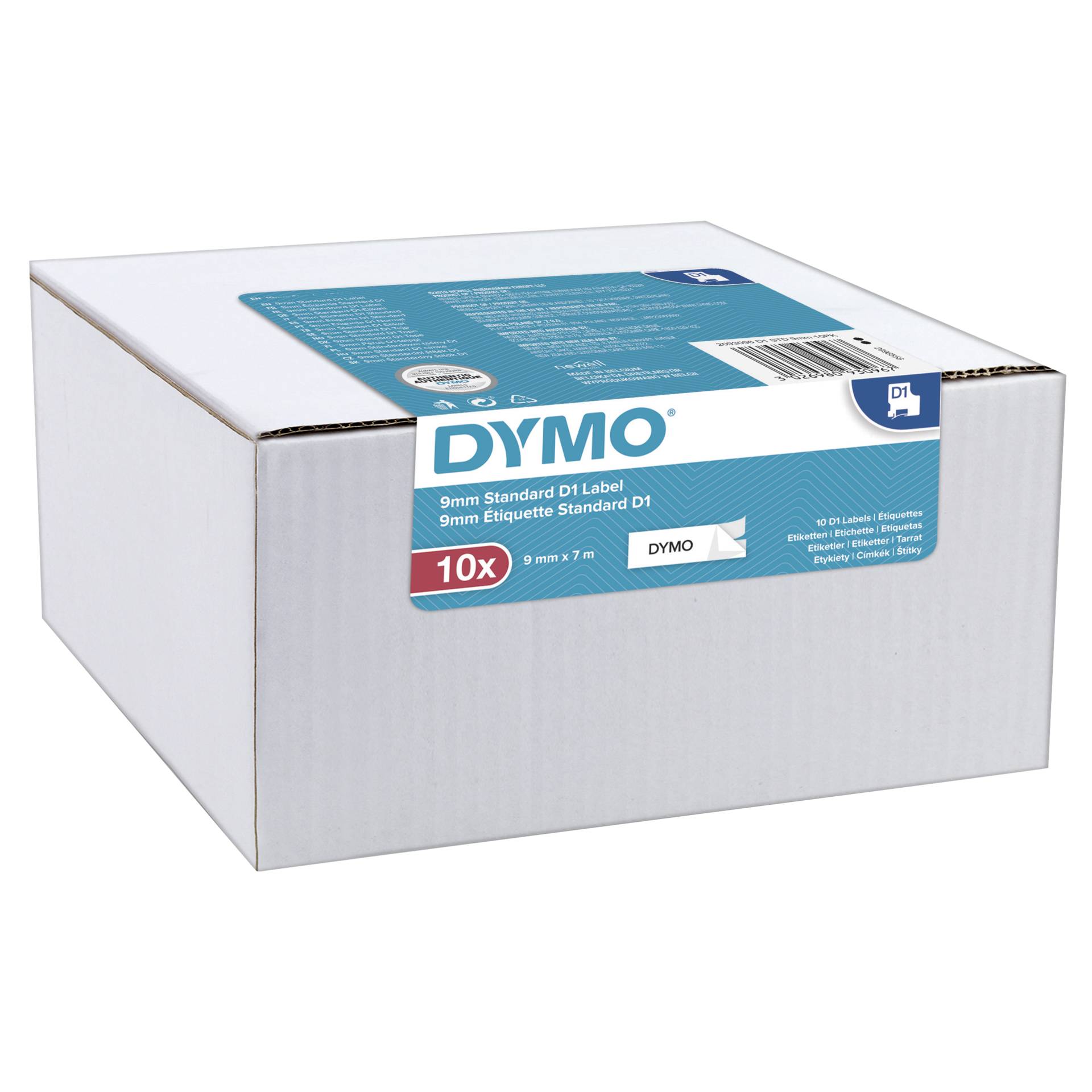 1x10 Dymo D1 nastro 9mmx7m nero su bianco