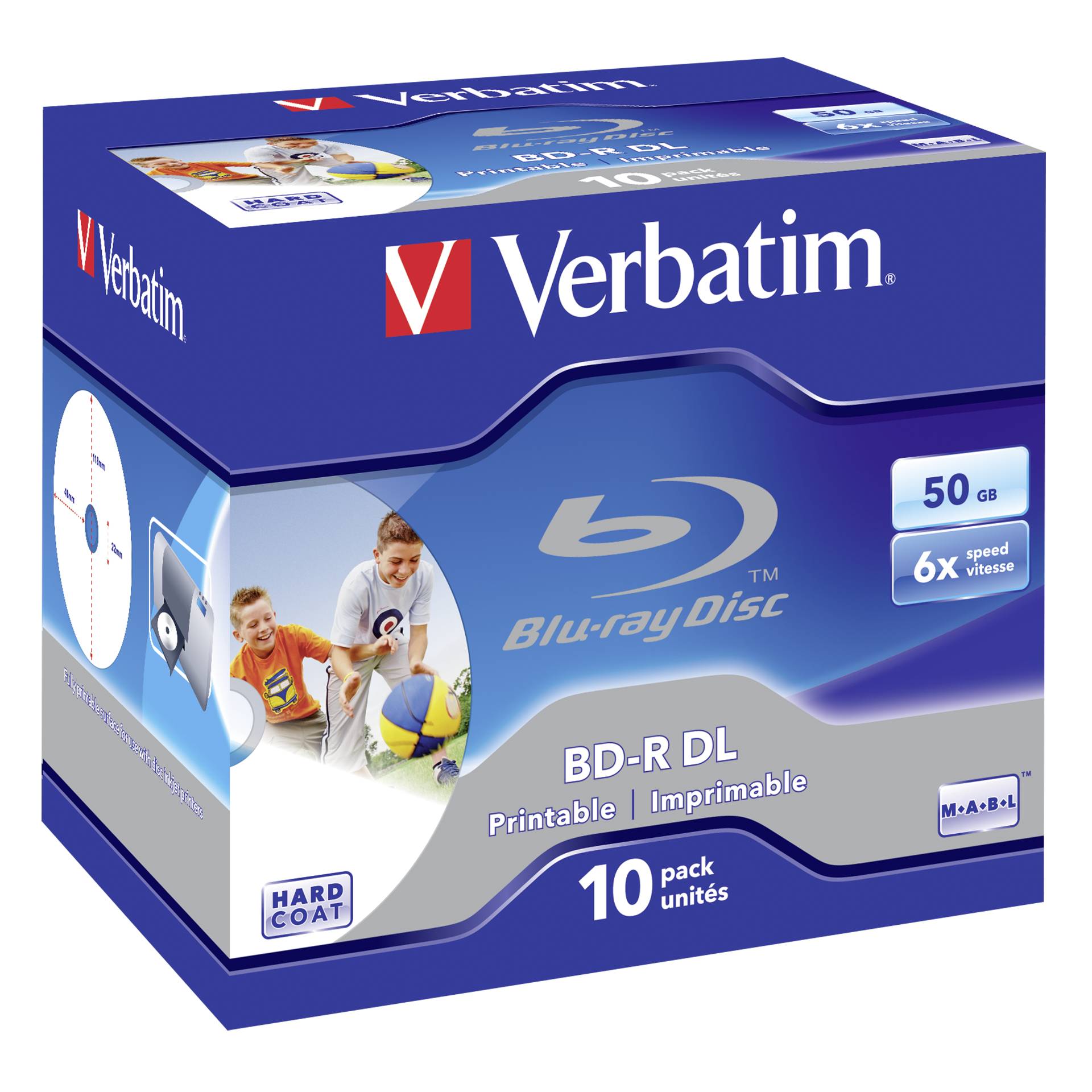 1x10 Verbatim BD-R Blu-Ray 50GB 6x Speed printable Jewel Cas