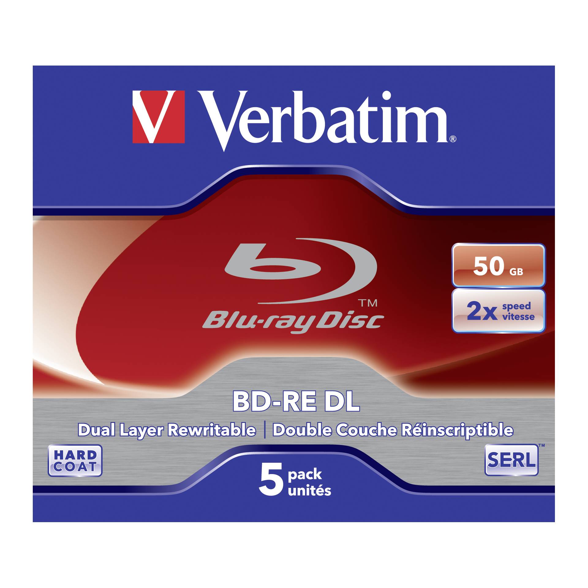 1x5 Verbatim BD-RE Blu-Ray 50GB 2x Speed, bianco blu  Surfac