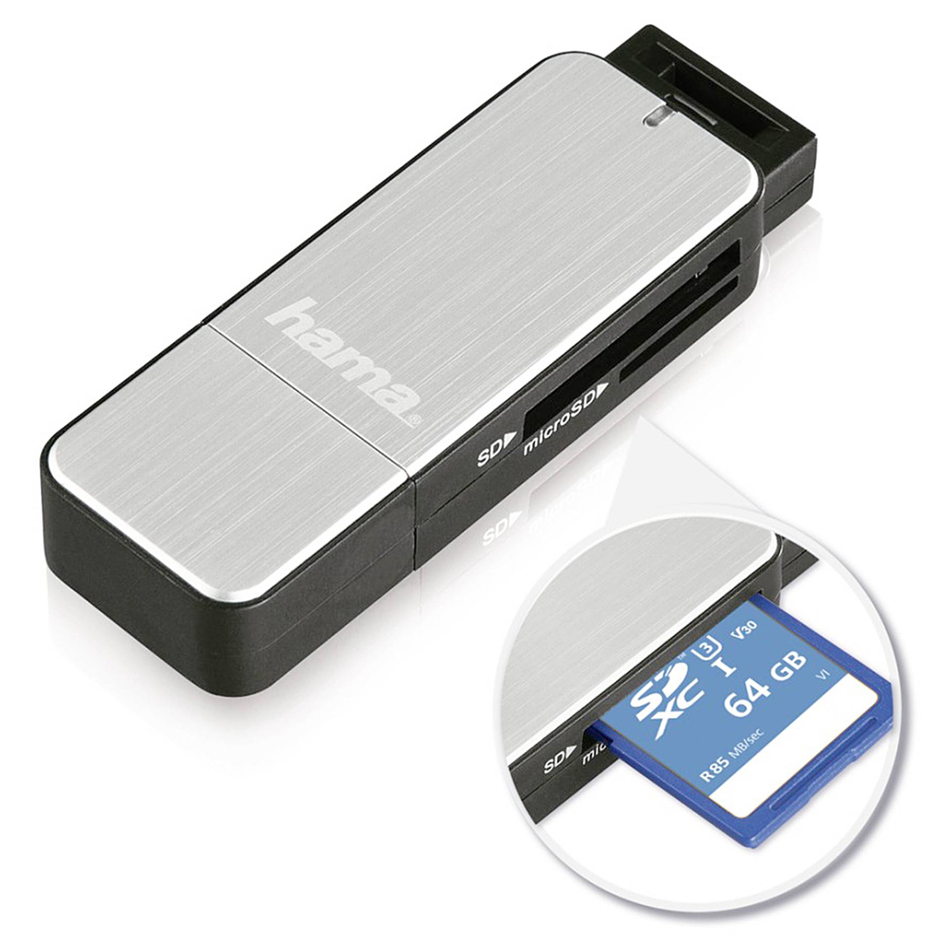 Hama USB 3.0 Multi Card Reader SD/microSD Alu nero/argento
