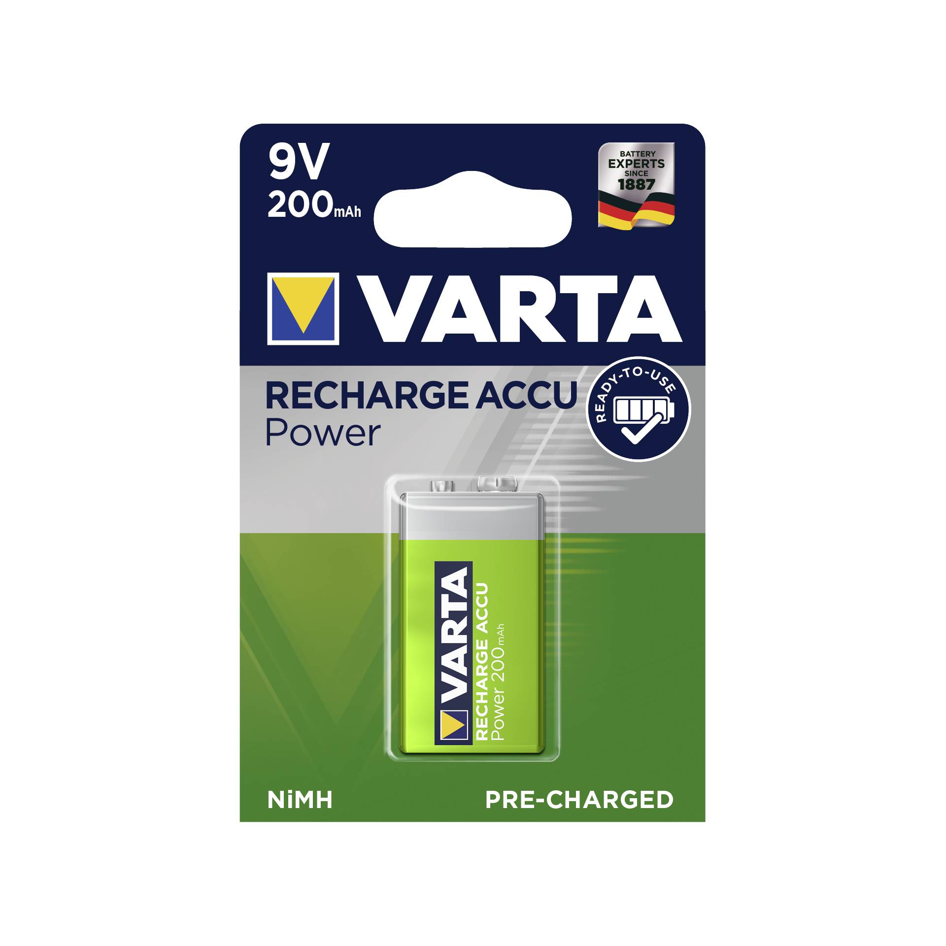 1 Varta Rechargeable Accu E Ready2Use NiMH 9V-Block 200 mAh