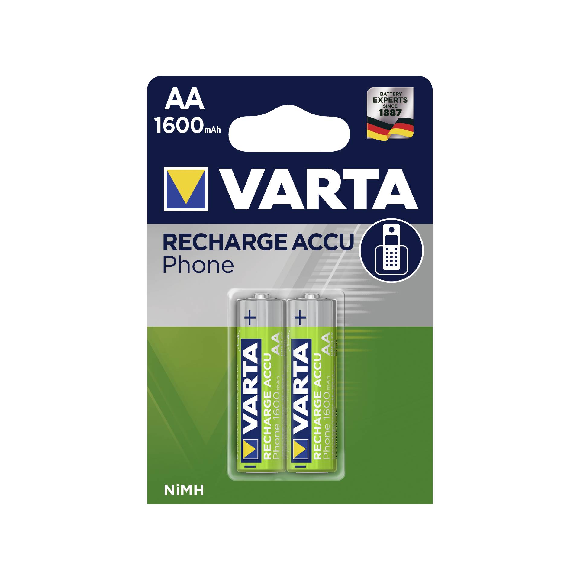 1x2 Varta Akku Professional Accu NiMH 1600 mAh AA Phone Powe