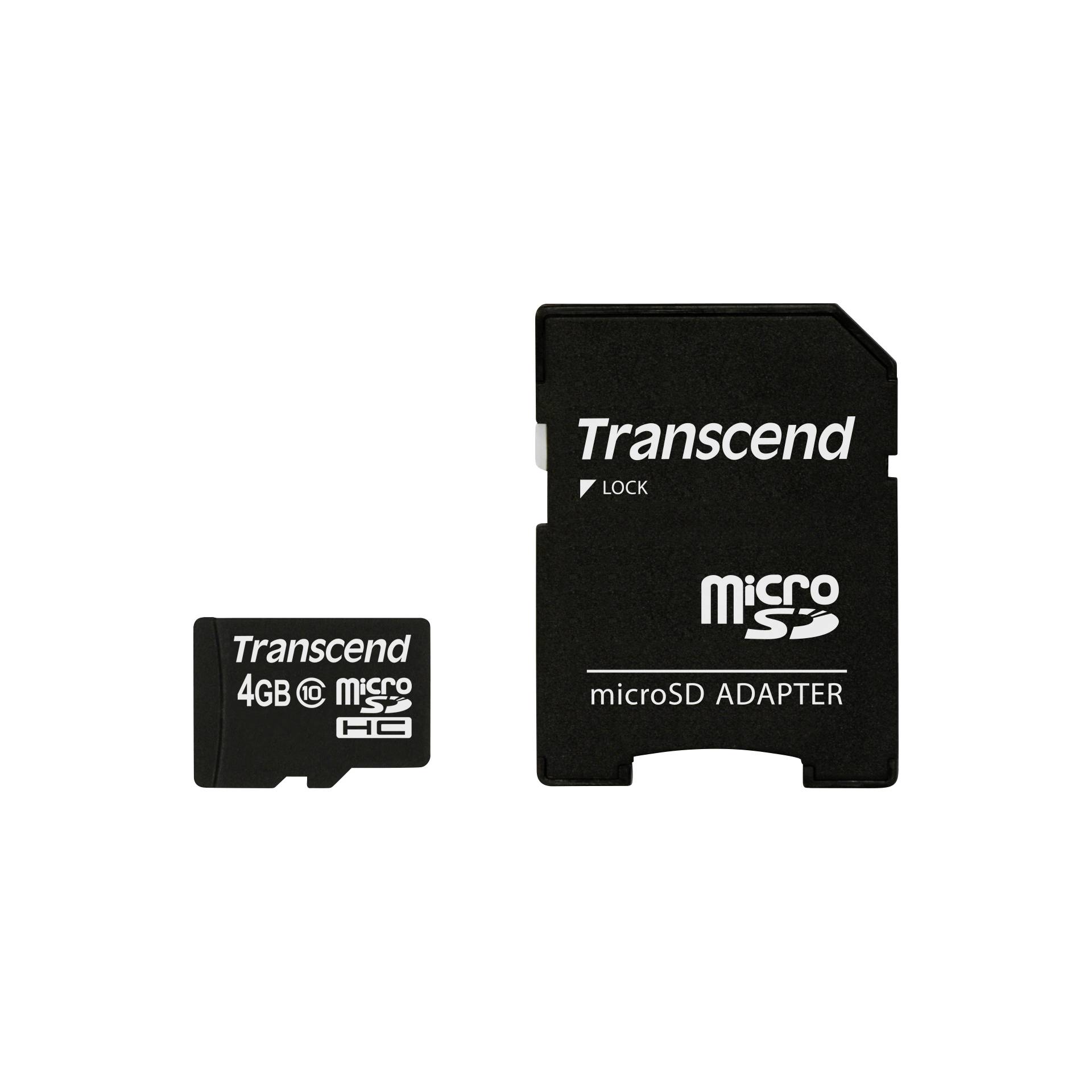 Transcend microSDHC 4GB Class 10 + Adattatore SD 2