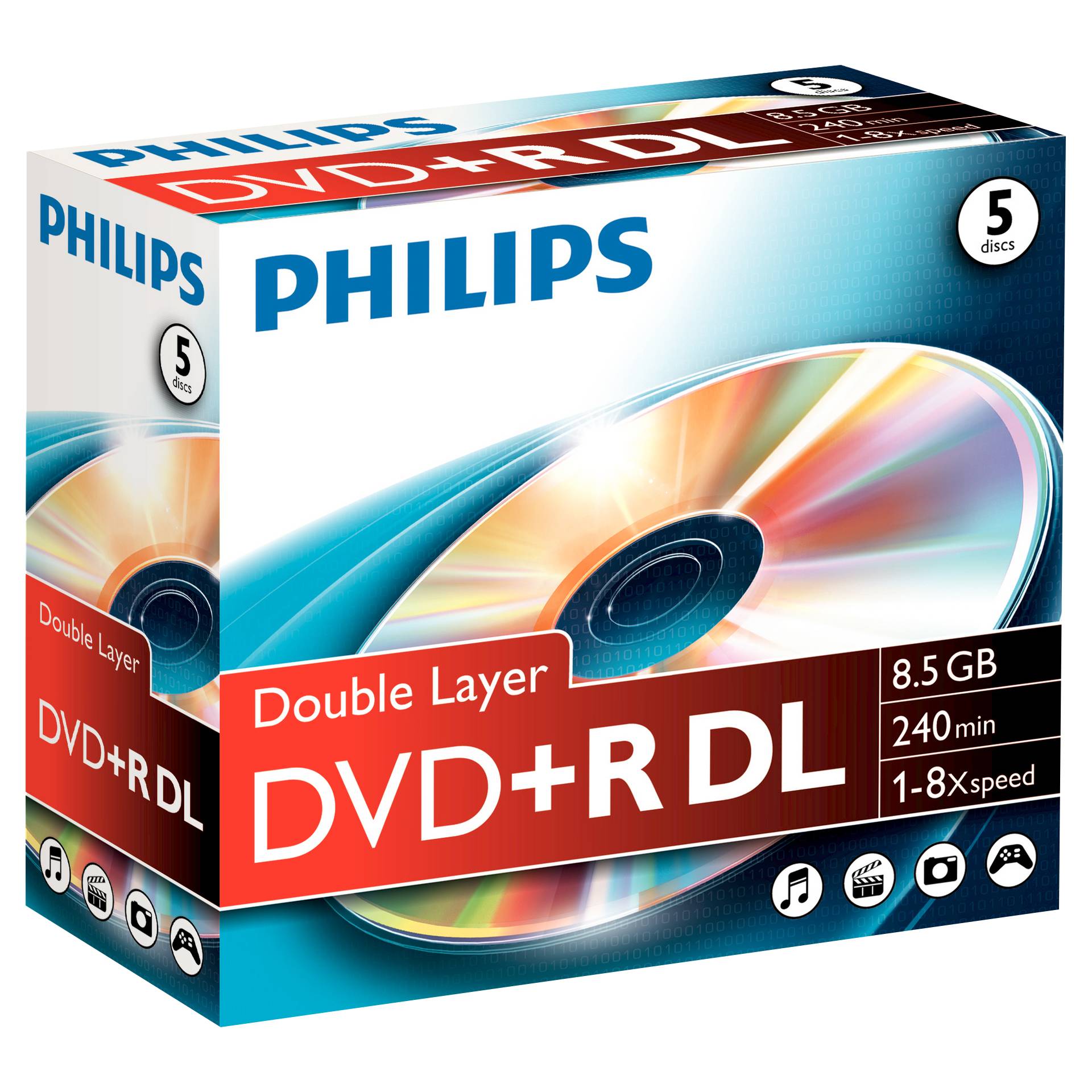 1x5 Philips DVD+R 8,5GB DL 8x JC