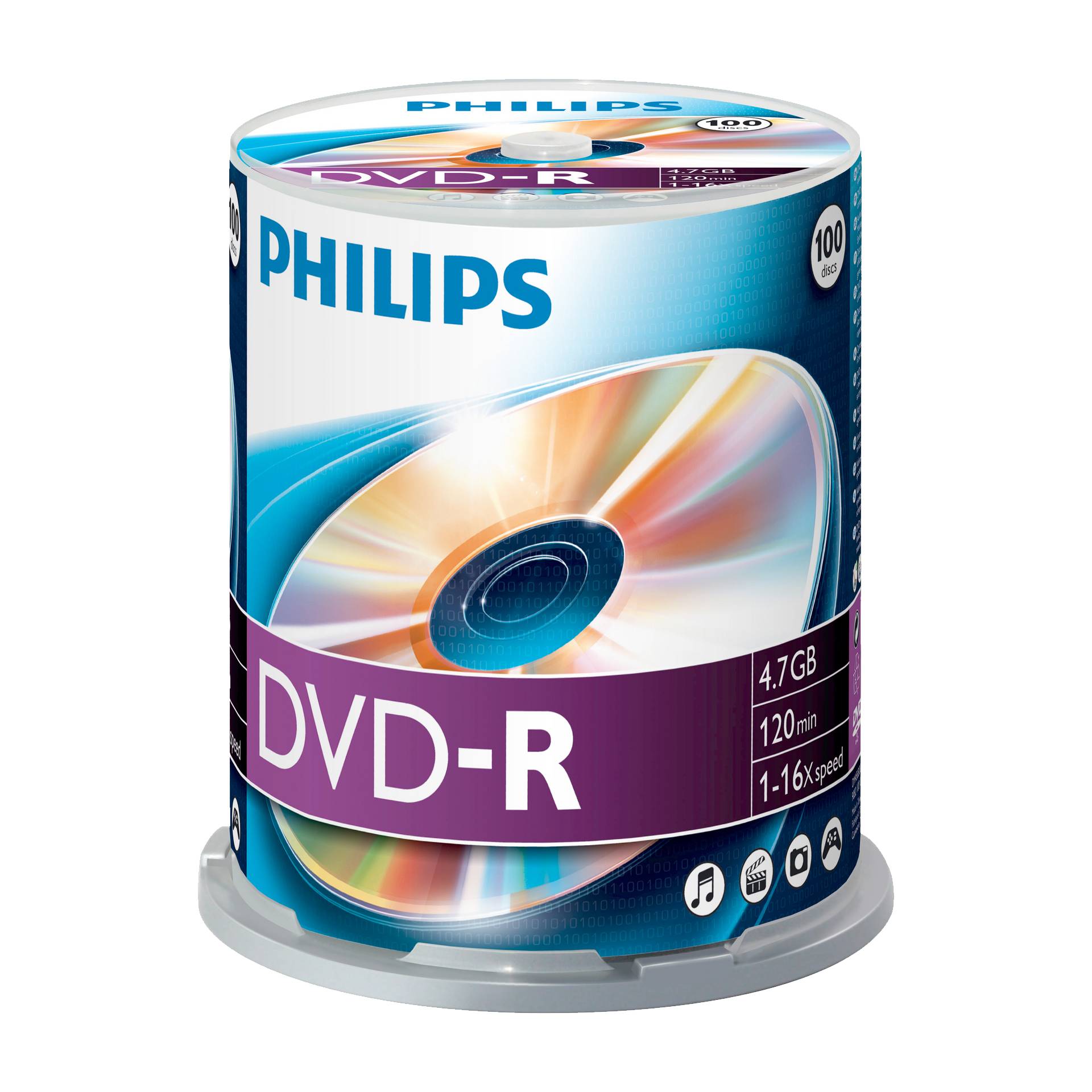 1x100 Philips DVD-R 4,7GB 16x SP