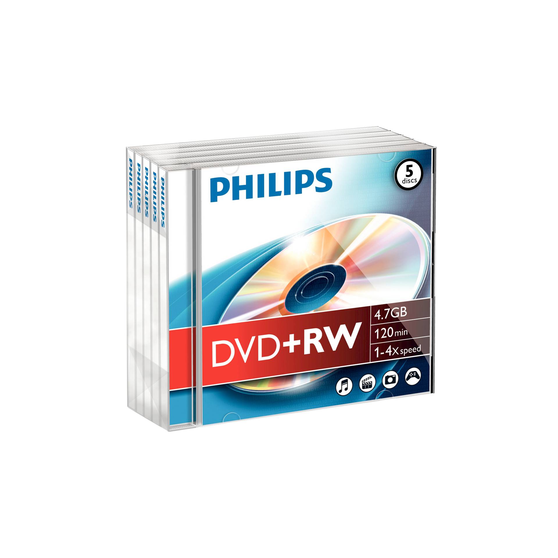 1x5 Philips DVD+RW 4,7GB 4x JC
