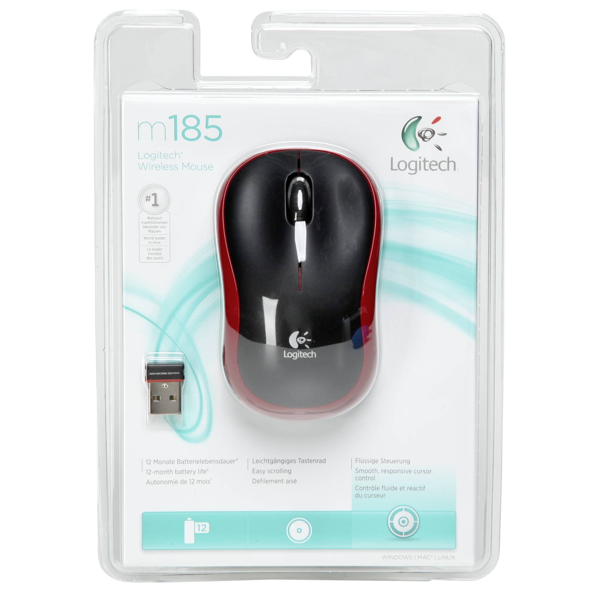 Logitech M 185 Cordless Notebook Mouse USB nero    / rosso