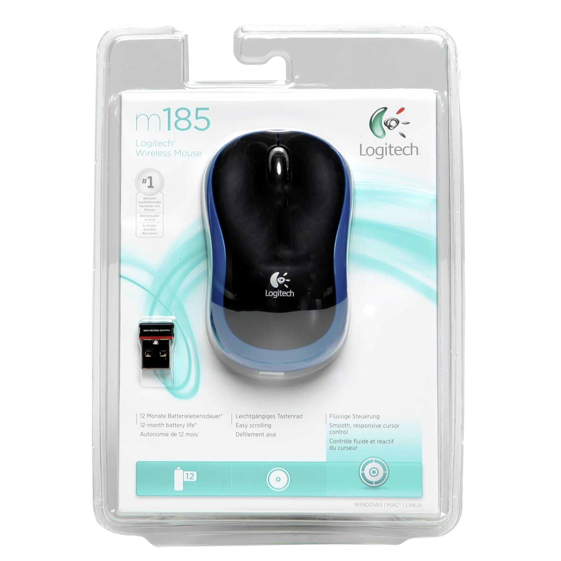Logitech M 185 Cordless Notebook Mouse USB nero    / azzurro