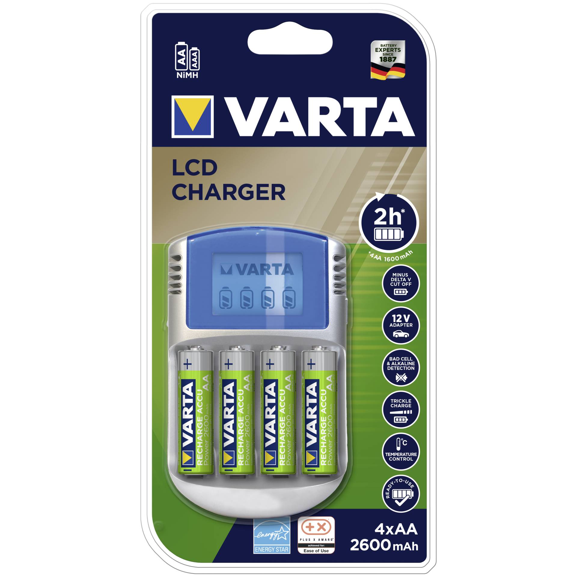Varta LCD caricabatteria 12V USB incl. 4 batt. 2500 mAh Mign