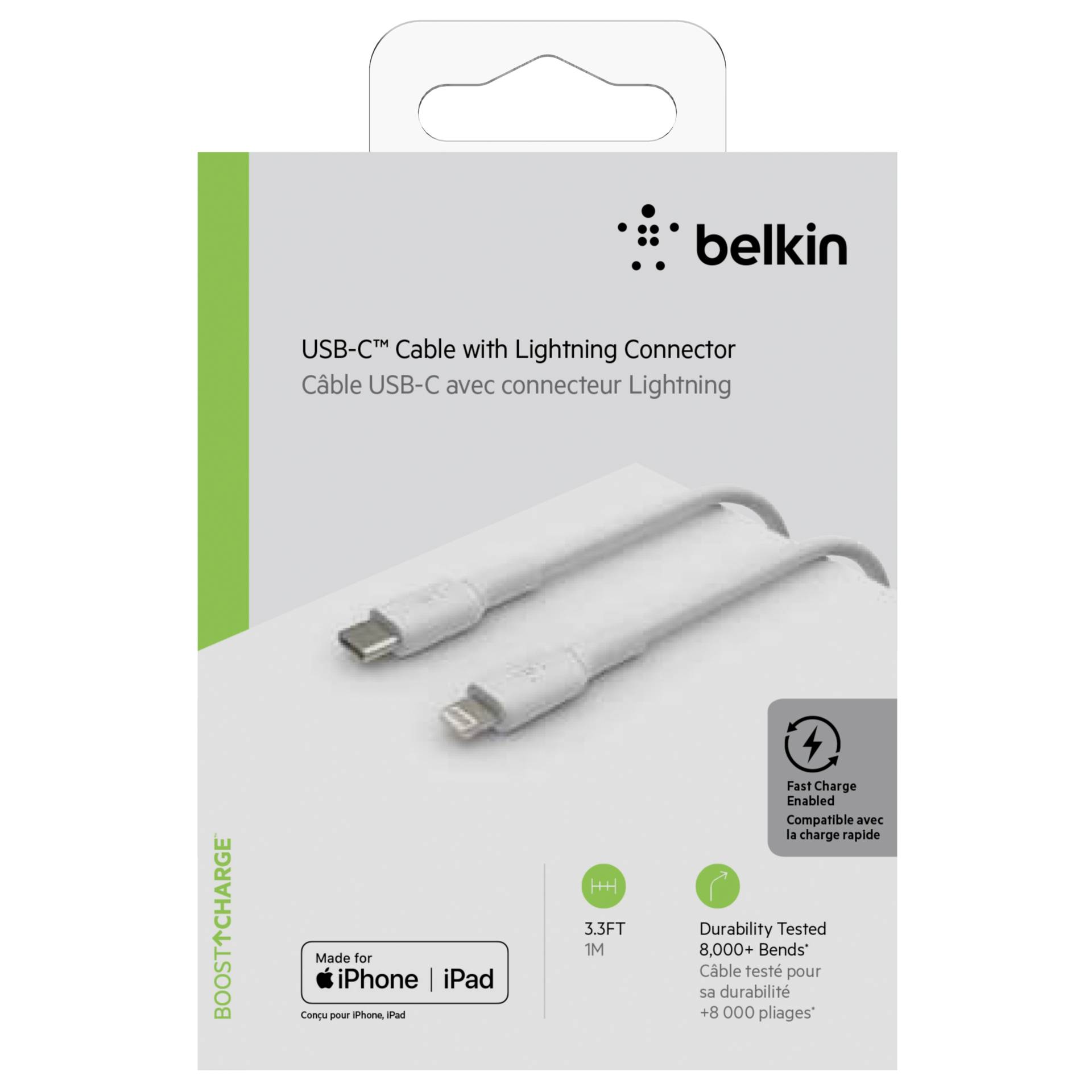 Belkin cavo Lightning/USB-C 1m PVC, cert. mfi., bianco