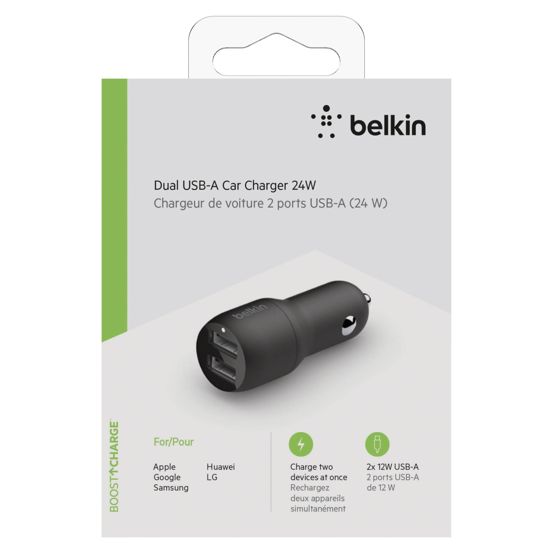 Belkin USB-A caricatore per auto 24W, nero CCB001btBK