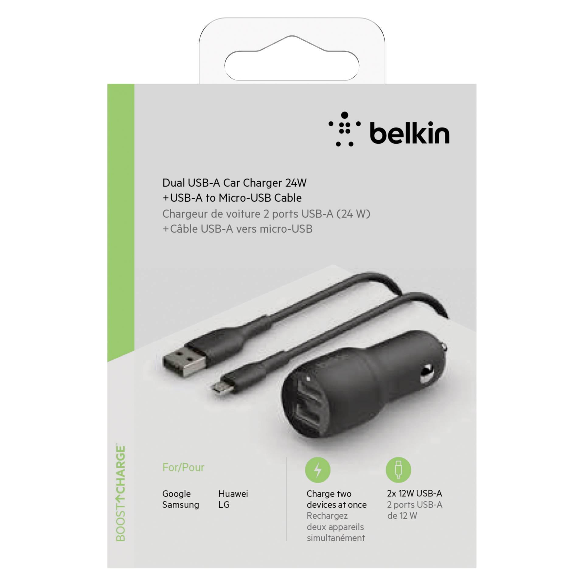 Belkin USB-A caricabatt.auto,24W 1m cavo Micro-USB CCE002bt1