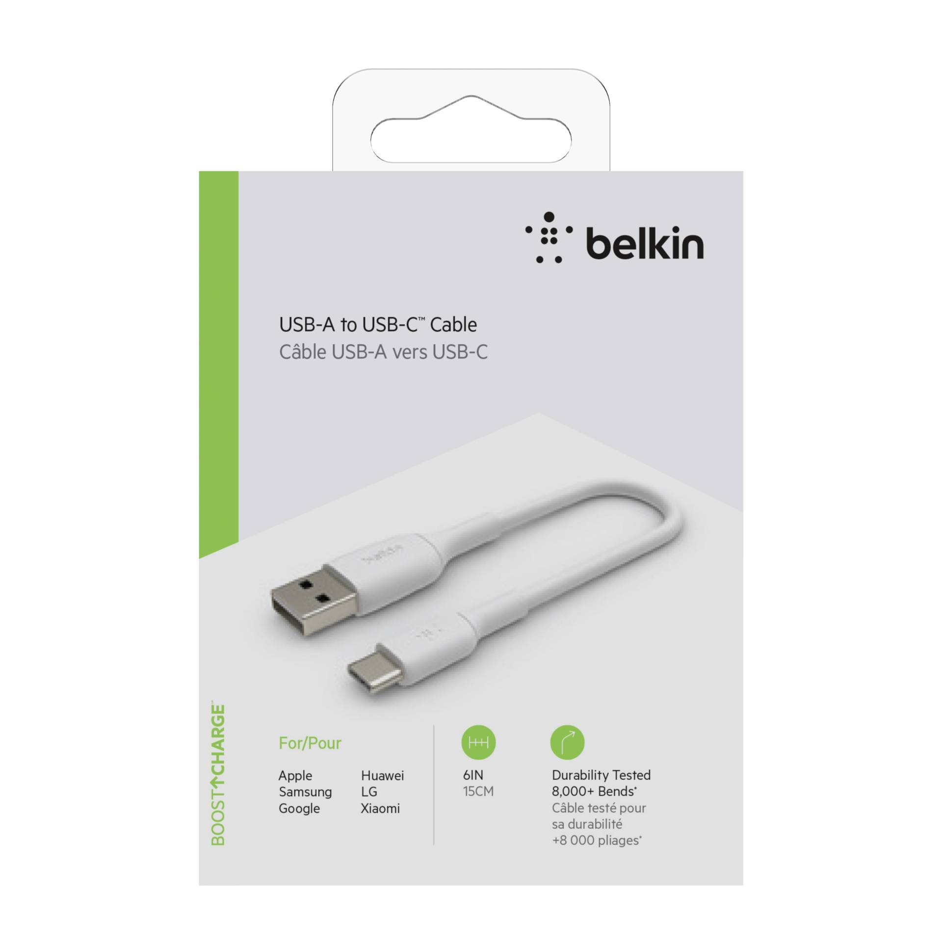 Belkin USB-C/USB-A cavo 15cm PVC, bian. CAB001bt0MWH