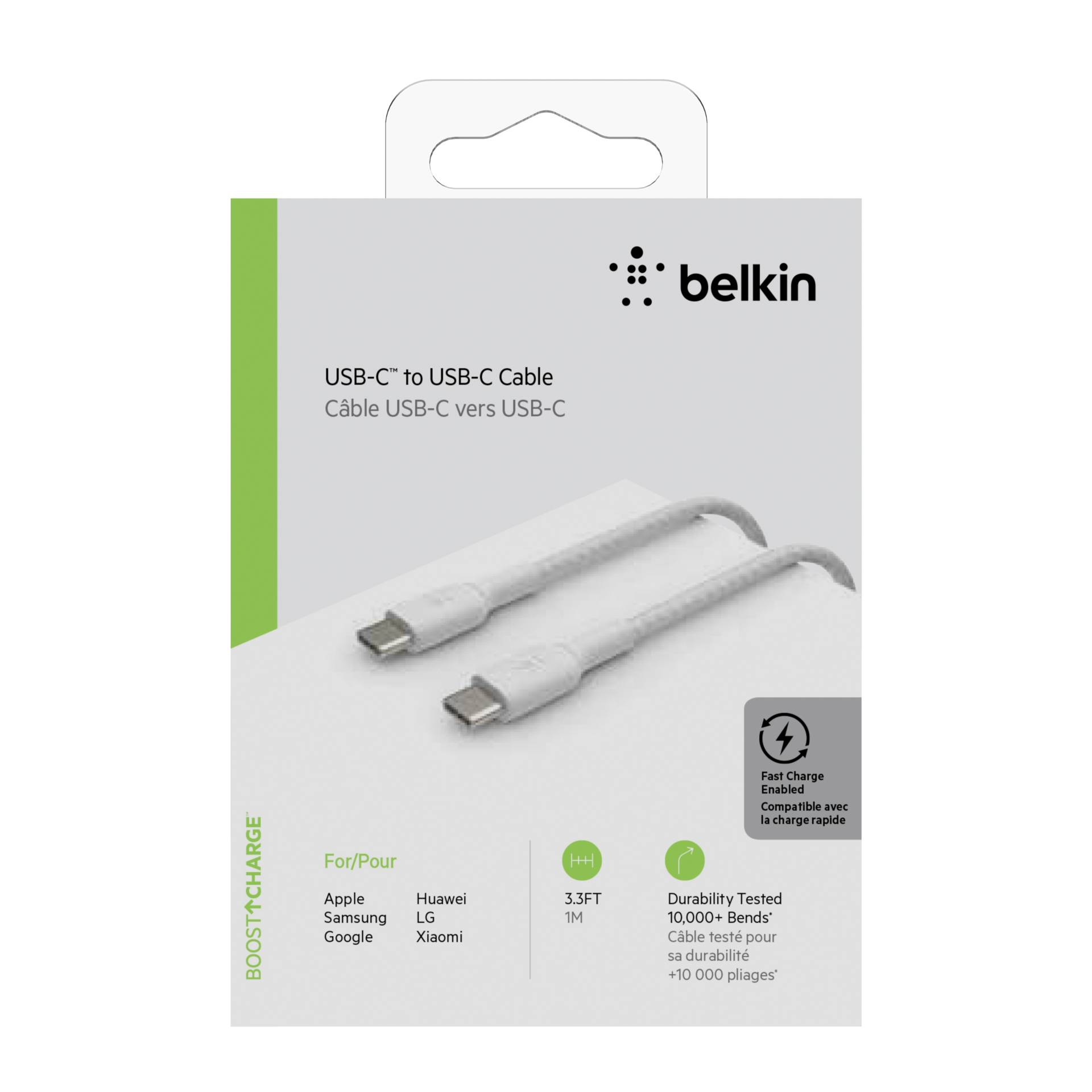 Belkin cavo USB-C/USB-C 1m rivestito, bianco CAB004bt1MWH