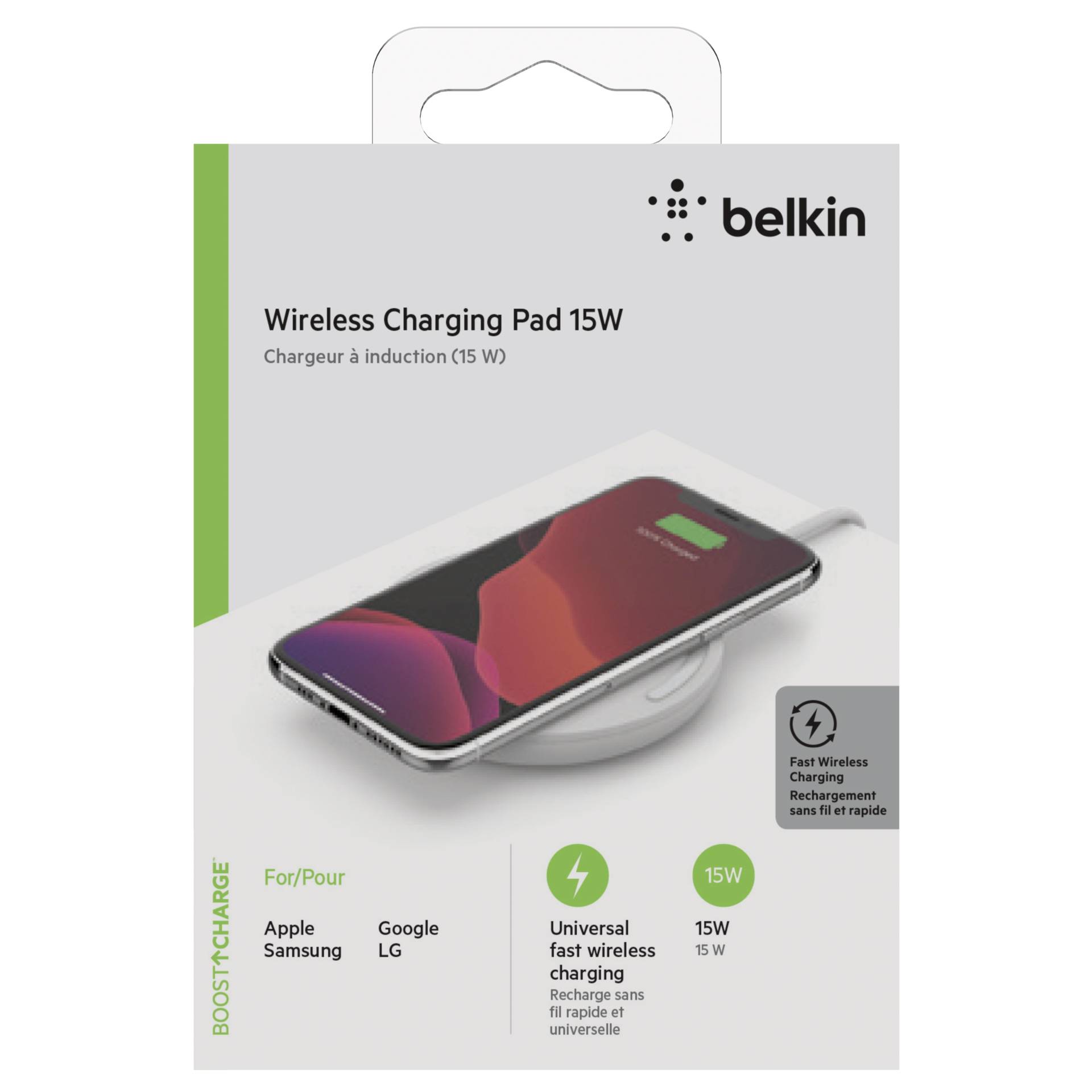 Belkin Wireless Charging Pad 15W USB-C Cable with adaptor wh