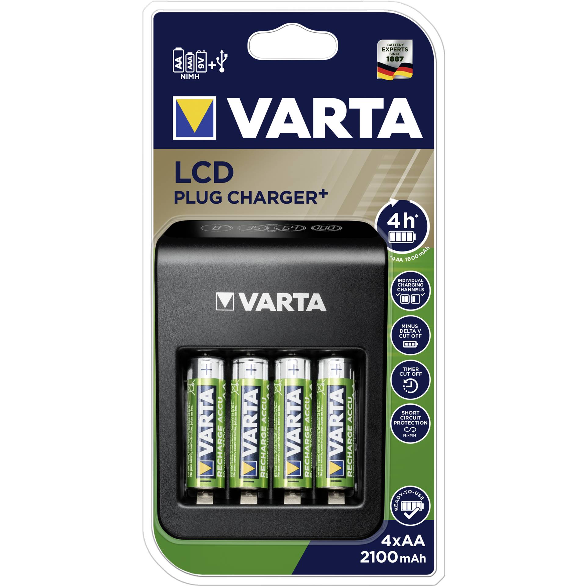 Varta LCD Pug Charger+ incl. 4 batteria 2100 mAh AA