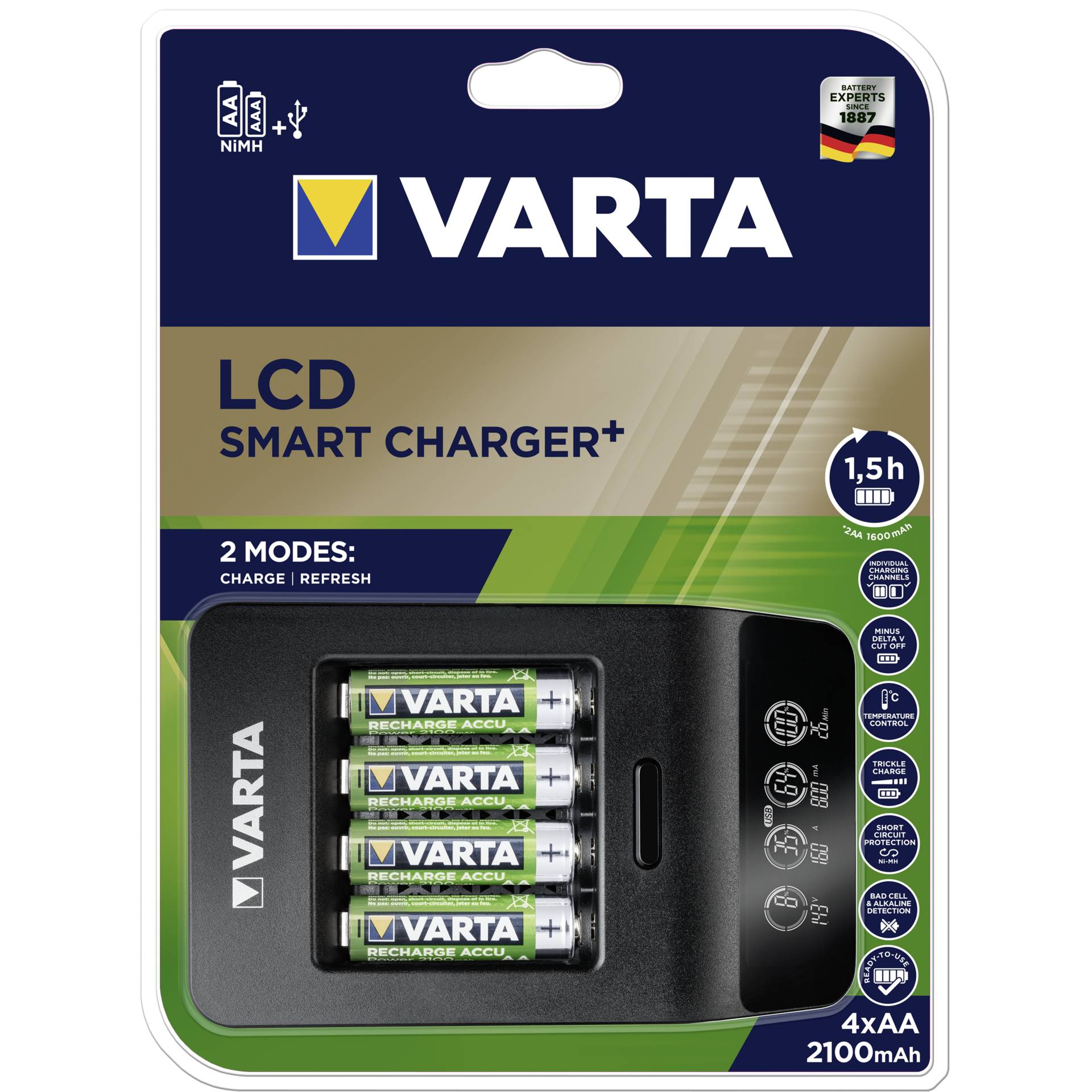 Varta LCD Smart Charger+ con 4 batterie 2100 mAh AA