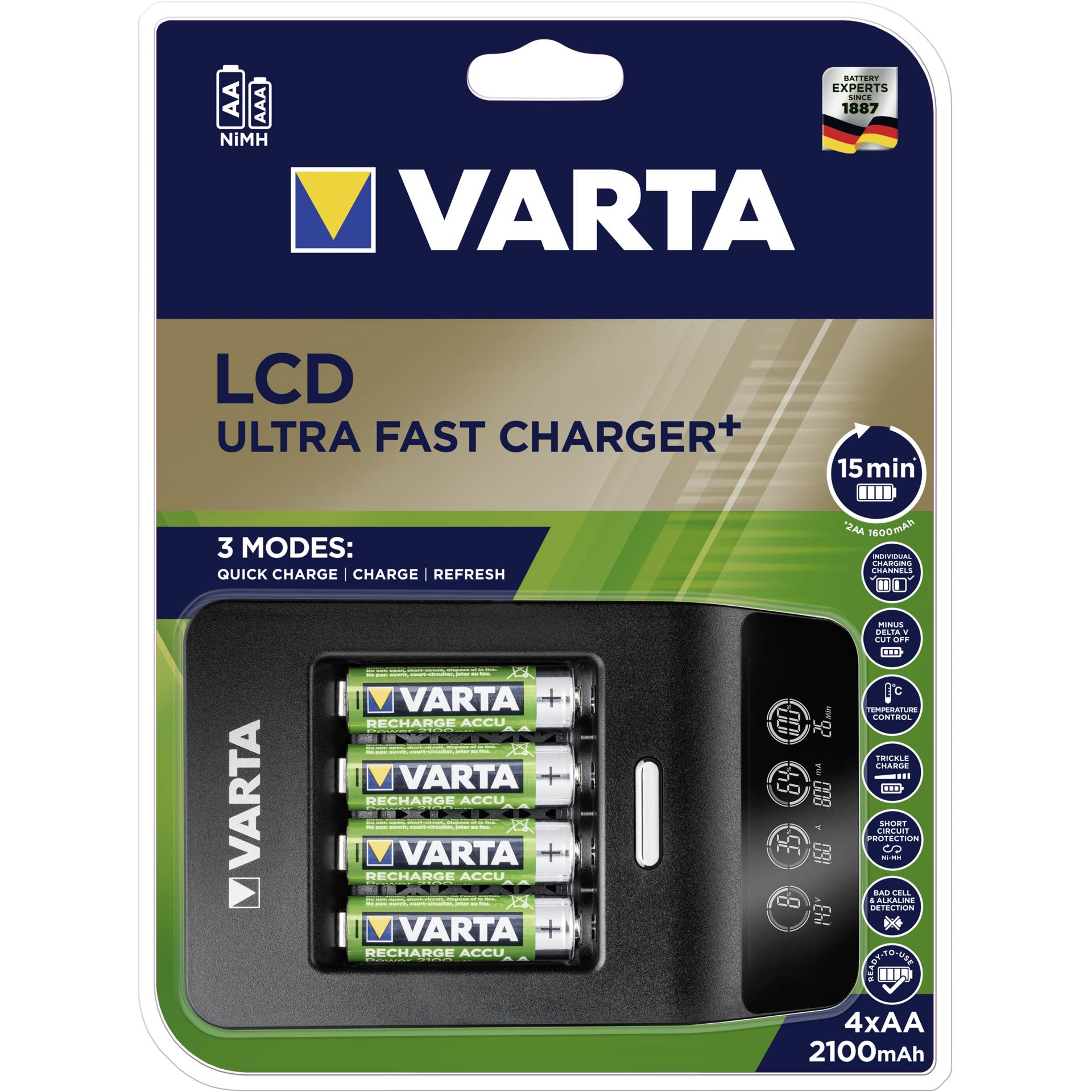 Varta LCD Ultra Fast Charger+ incl. 4 Batt. 2100 mAh AA + 12