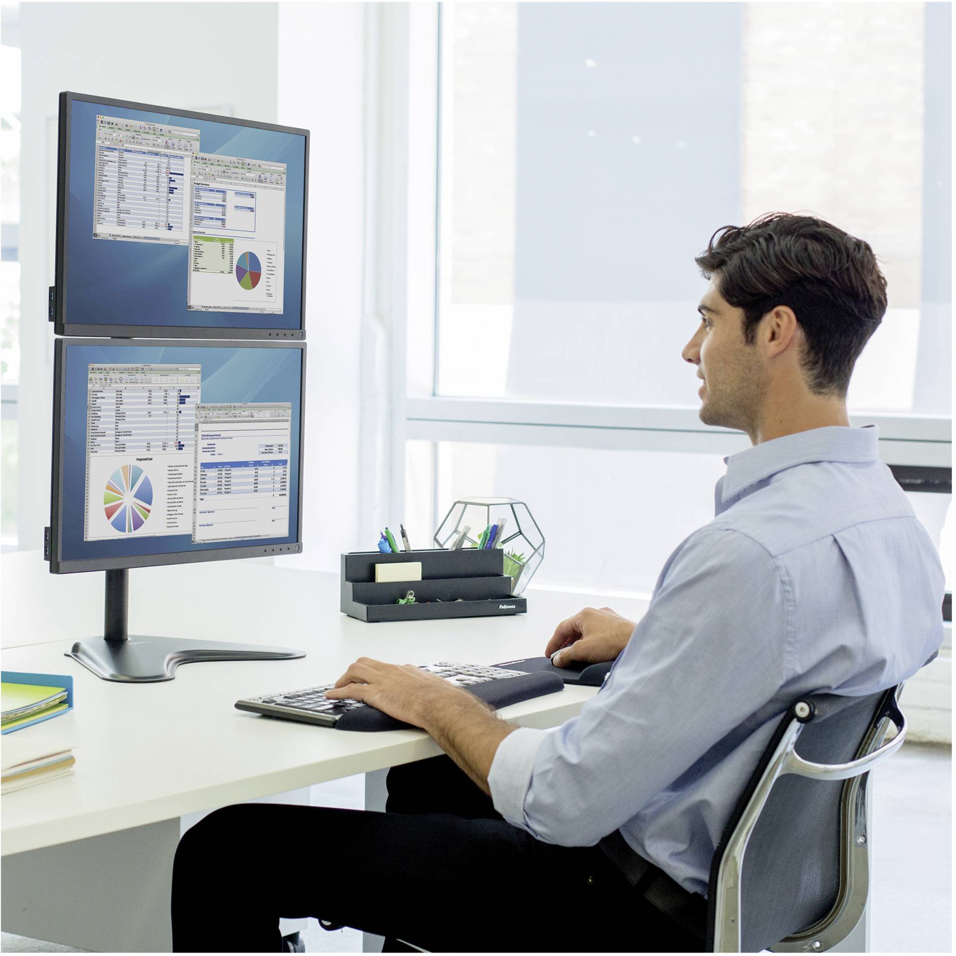 Fellowes Freestanding Dual Vertical Monitor Arm
