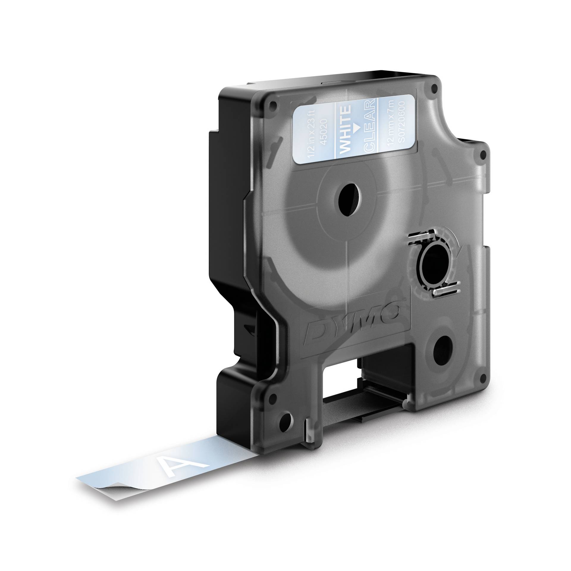Dymo D1 nastro      12 mm x 7 m bianco su trasparente      4 2