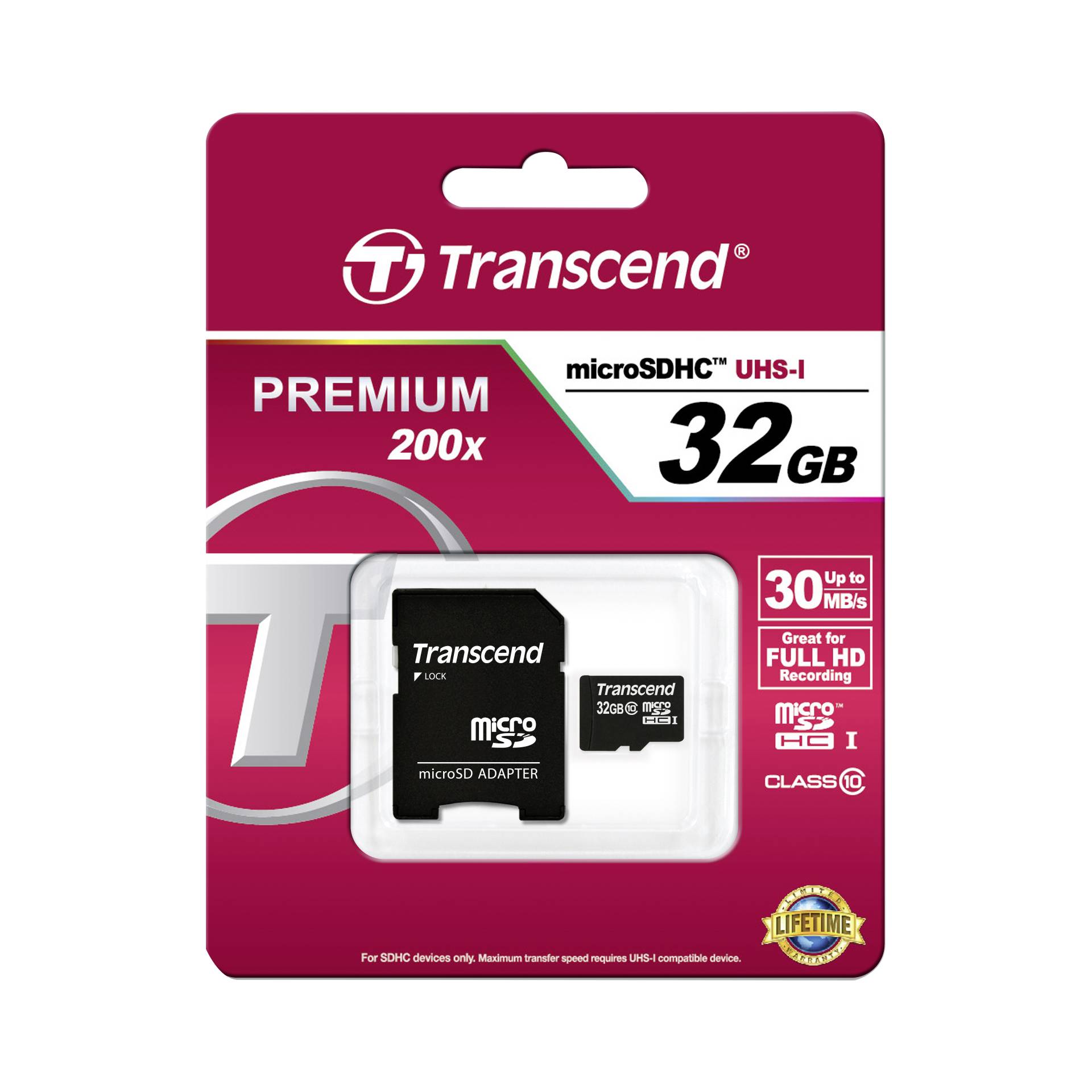 Transcend microSDHC 32GB Class 10 + Adattatore SD