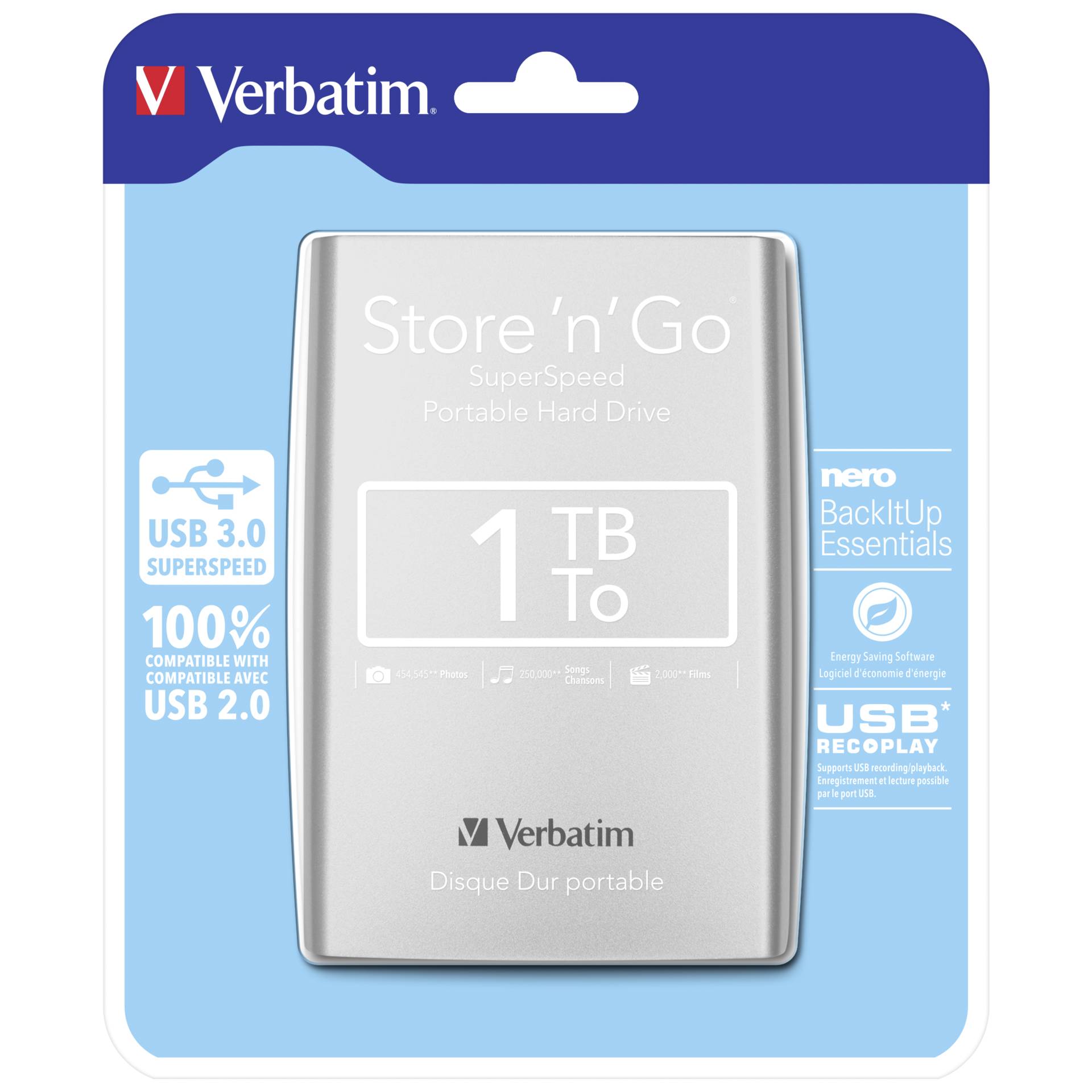 Verbatim Store n Go Portable 1TB USB 3.0 argento
