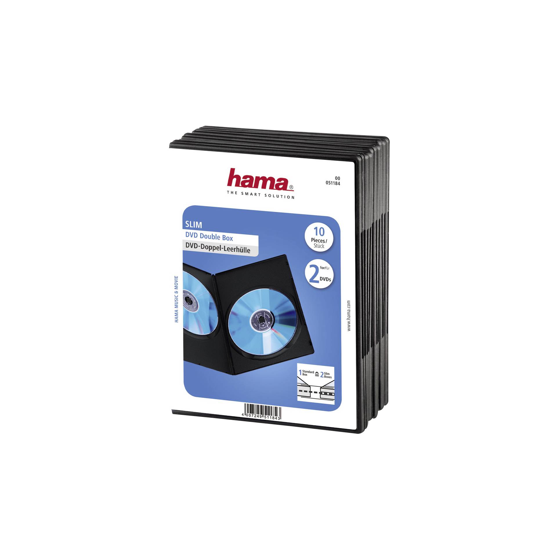 1x10 Hama custodie DVD doppie Slim 75% di spazio in meno 511