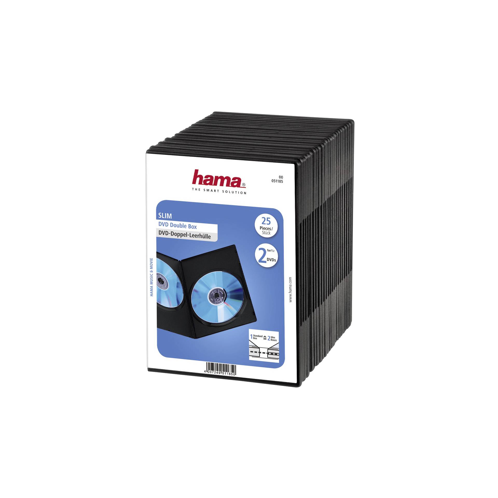 1x25 Hama custodie DVD doppie Slim 75% di spazio in meno 511