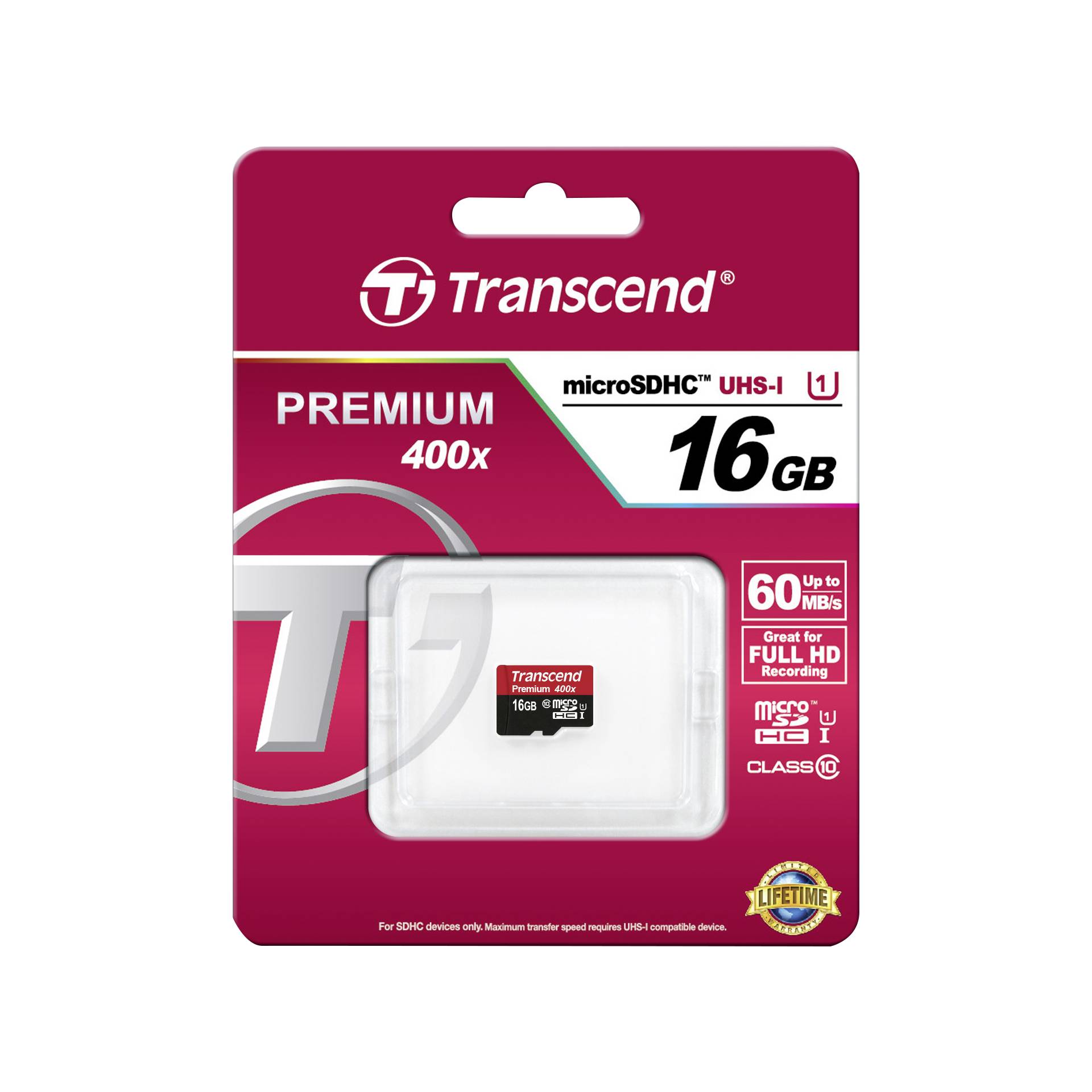 Transcend microSDHC 16GB Class 10 UHS-I 400X 2