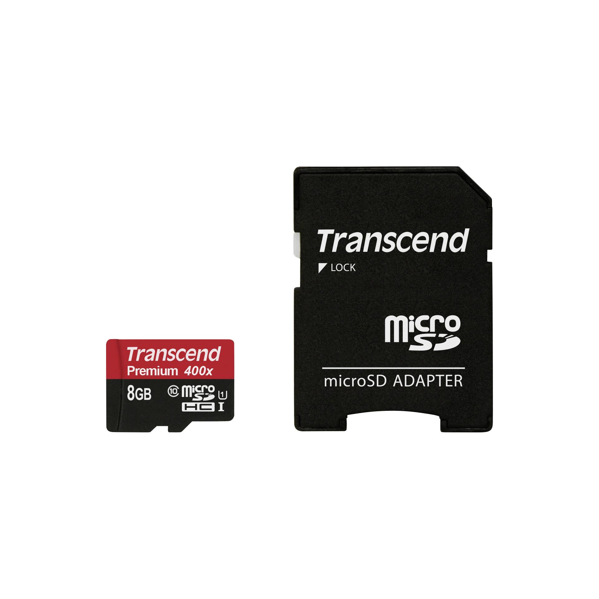 Transcend microSDHC 8GB Class 10 UHS-I 400x + SD adatt.