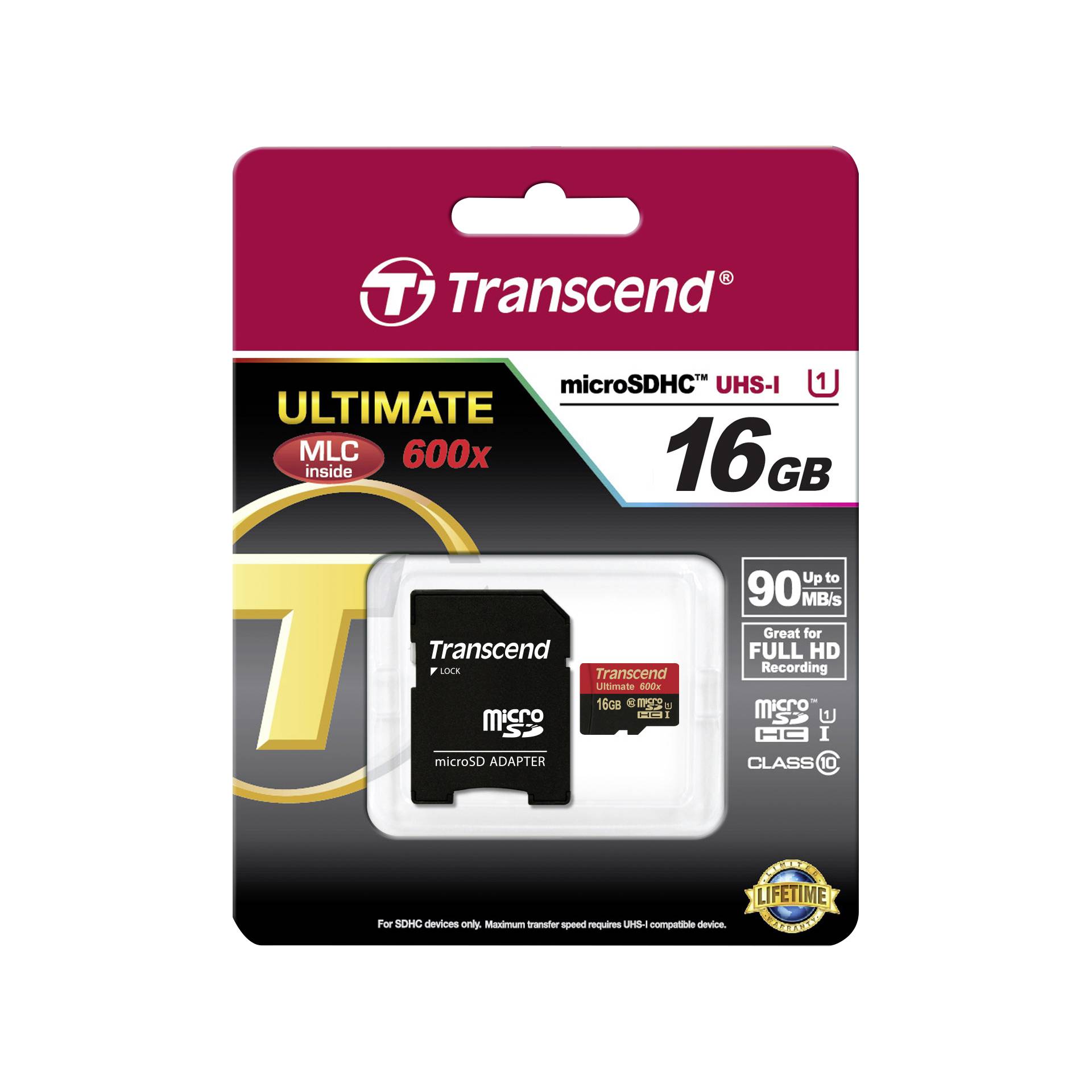 Transcend microSDHC 16GB Class 10 UHS-I MLC 600x + Adattat.S